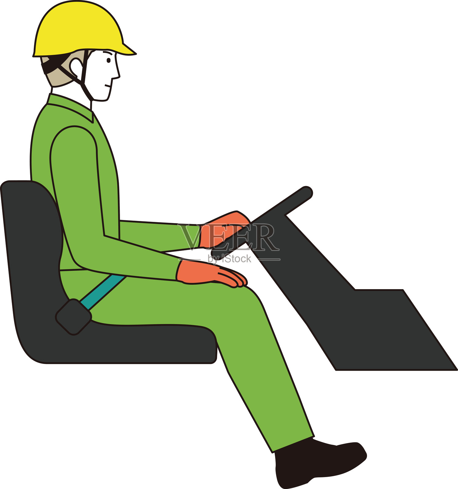 一名男性工人在驾驶座上操作，指着检查安全。插画图片素材