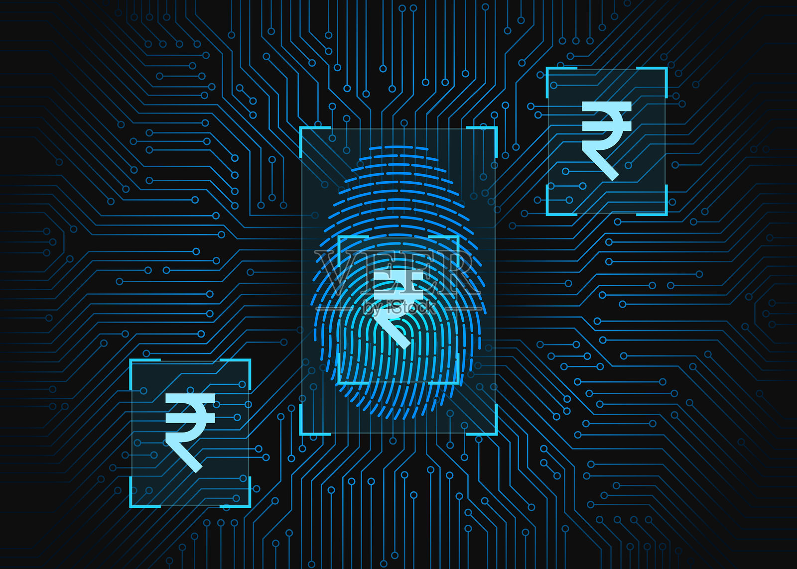 指纹网络与印度卢比背景插画图片素材