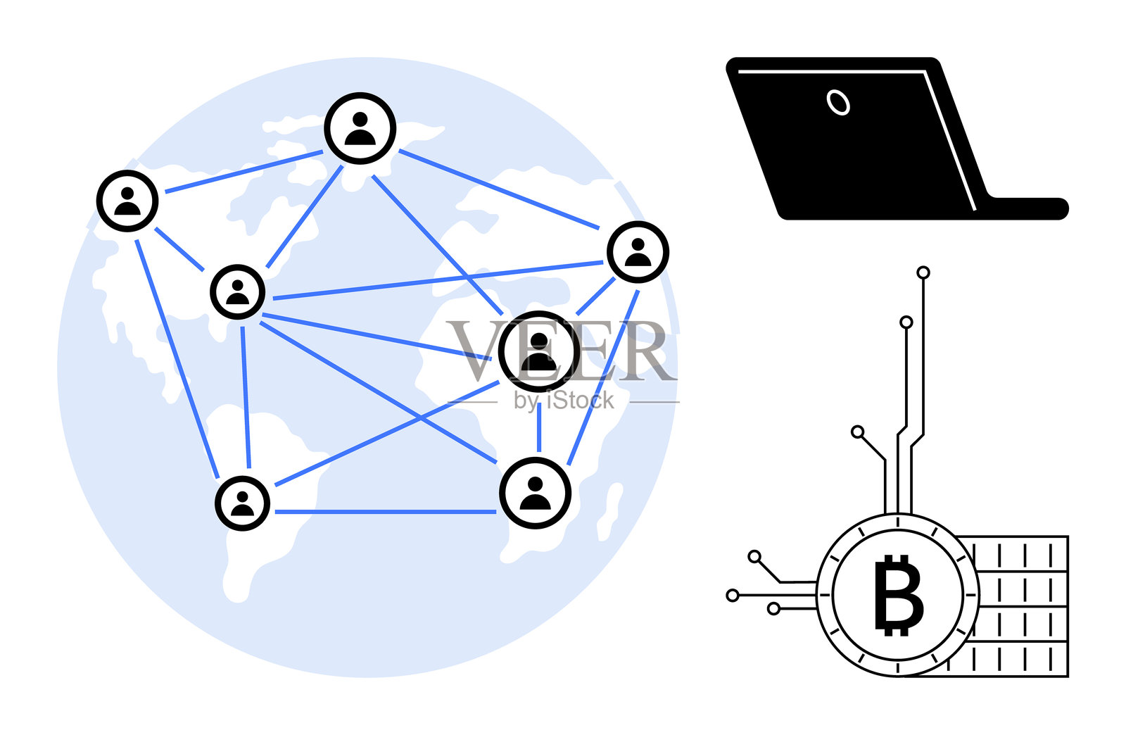 全球网络连接与区块链技术和加密货币插画图片素材