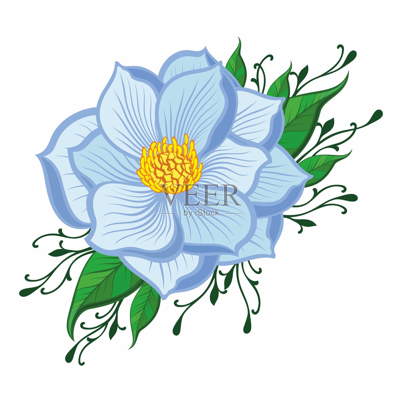 装饰性的蓝色花卉背景。带花的矢量插图。插画图片素材