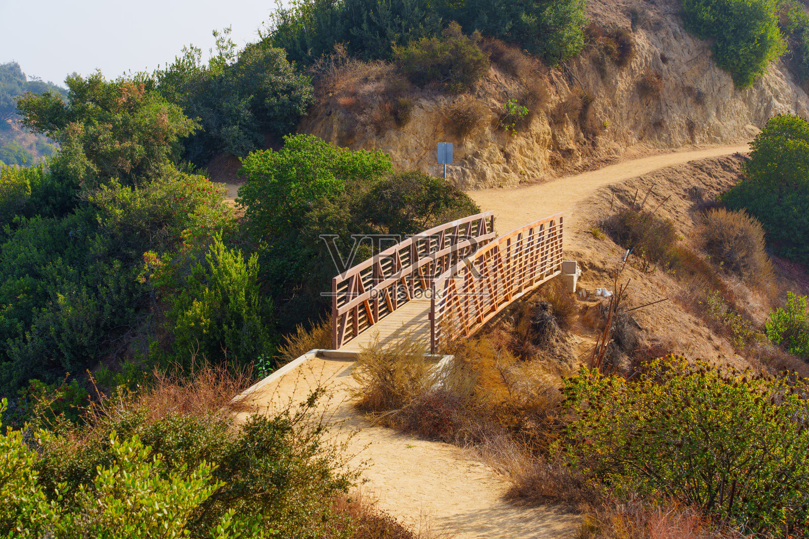 格里菲斯公园亨利小径上的小木桥照片摄影图片