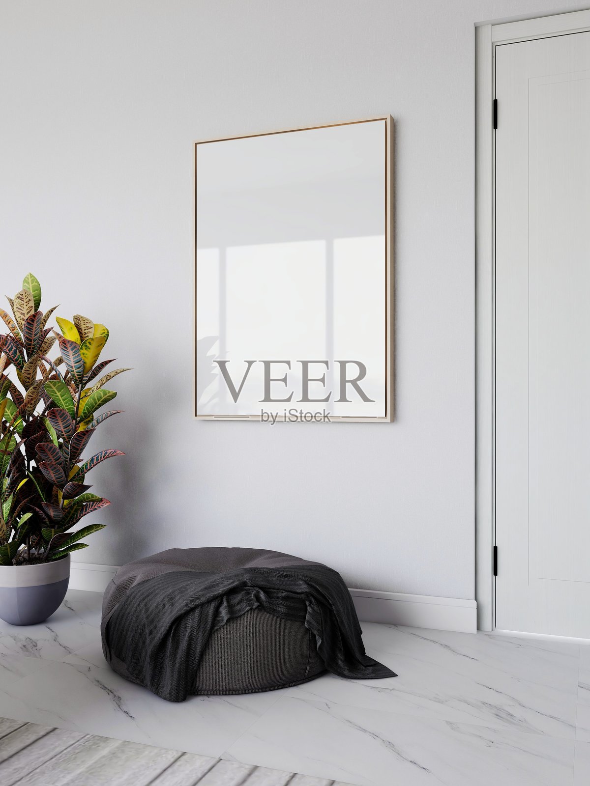 带有空白竖框和室内装饰的客厅照片摄影图片