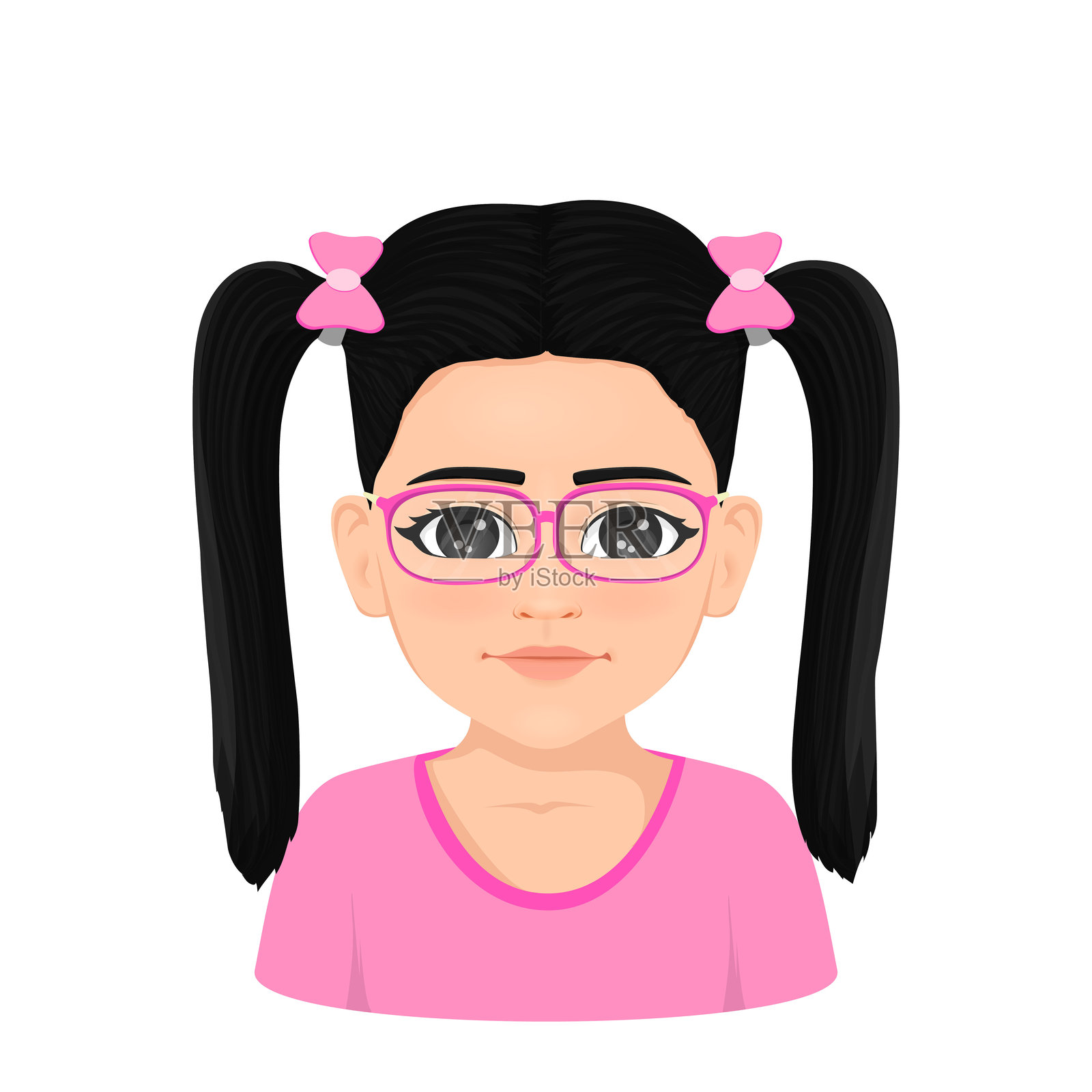 可爱的黑发女孩插画图片素材