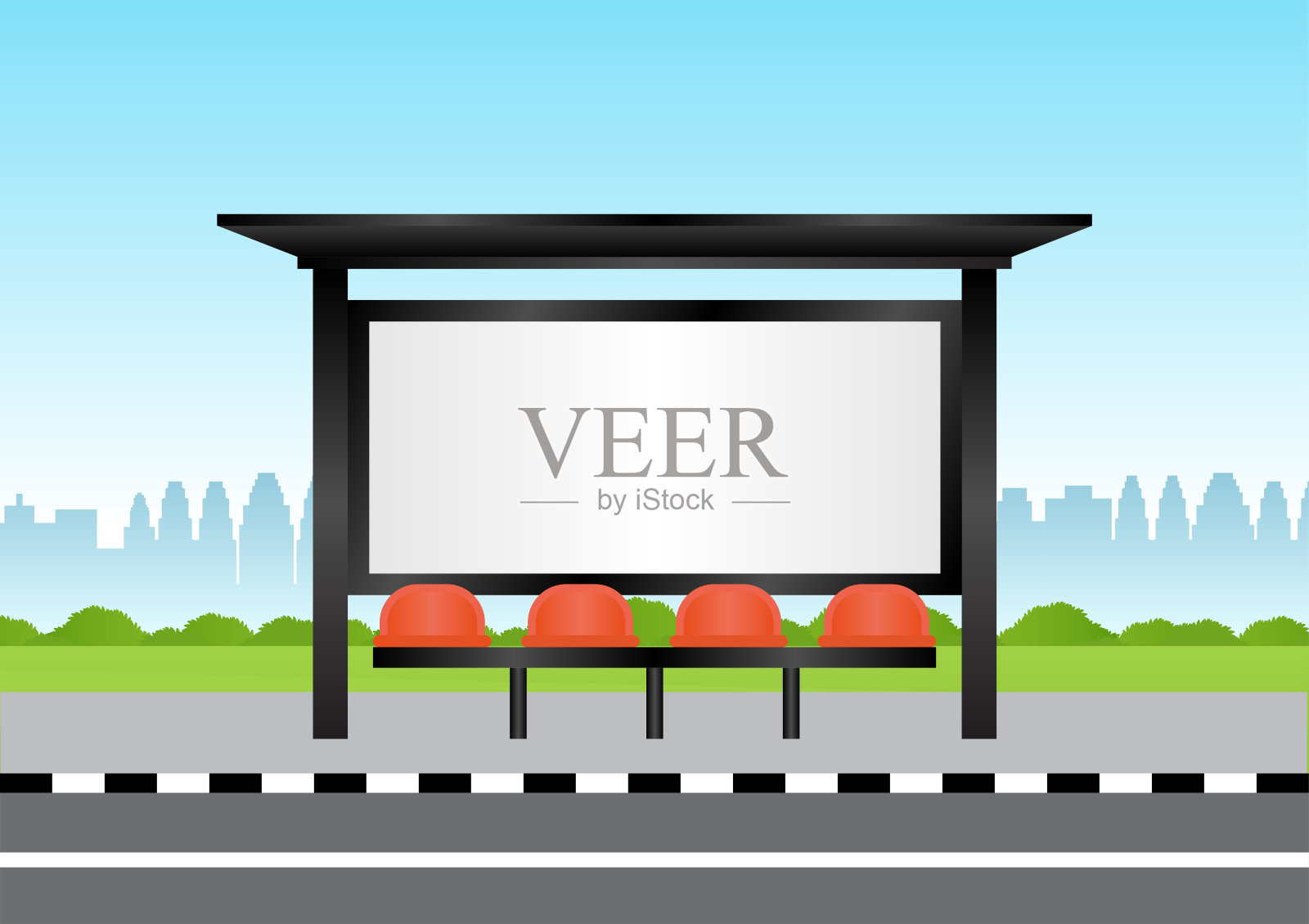 公交车站或公交车停靠站的空白广告牌。插画图片素材