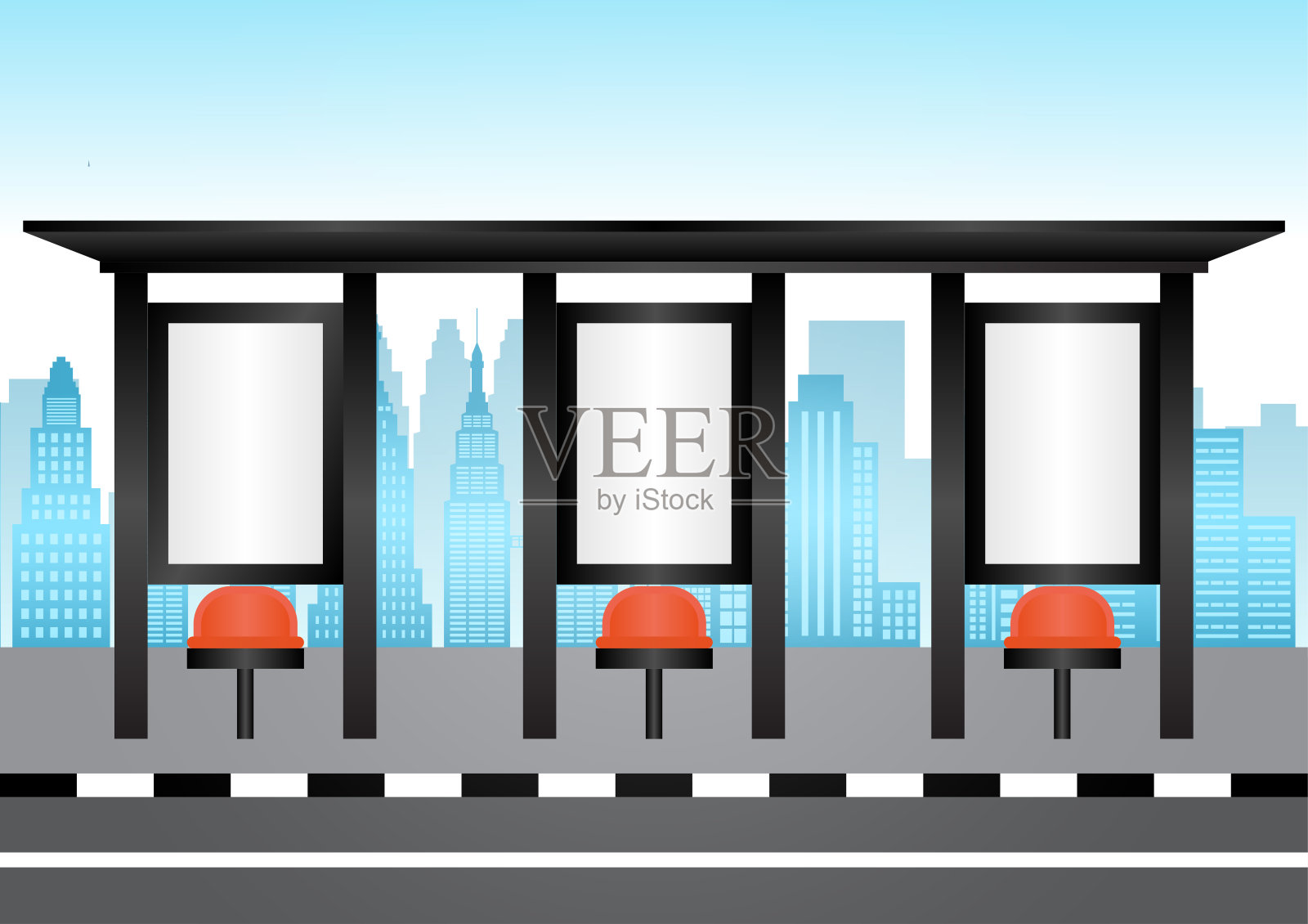 公交车站或公交车停靠站的空白广告牌。插画图片素材