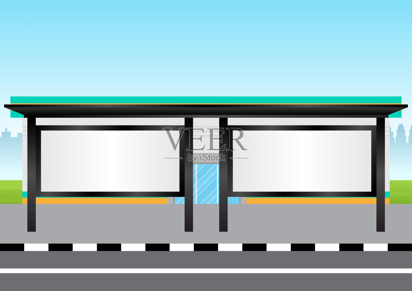 公交车站或公交车停靠站的空白广告牌。插画图片素材