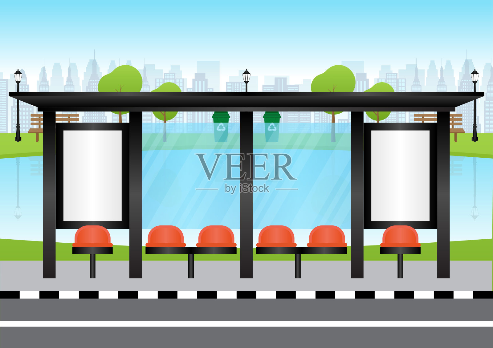 公交车站或公交车停靠站的空白广告牌。插画图片素材