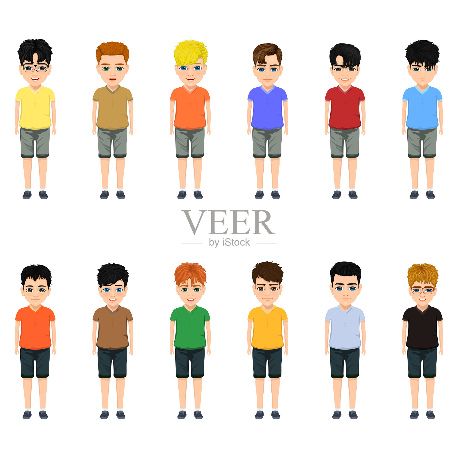 男孩们站在一起插画图片素材