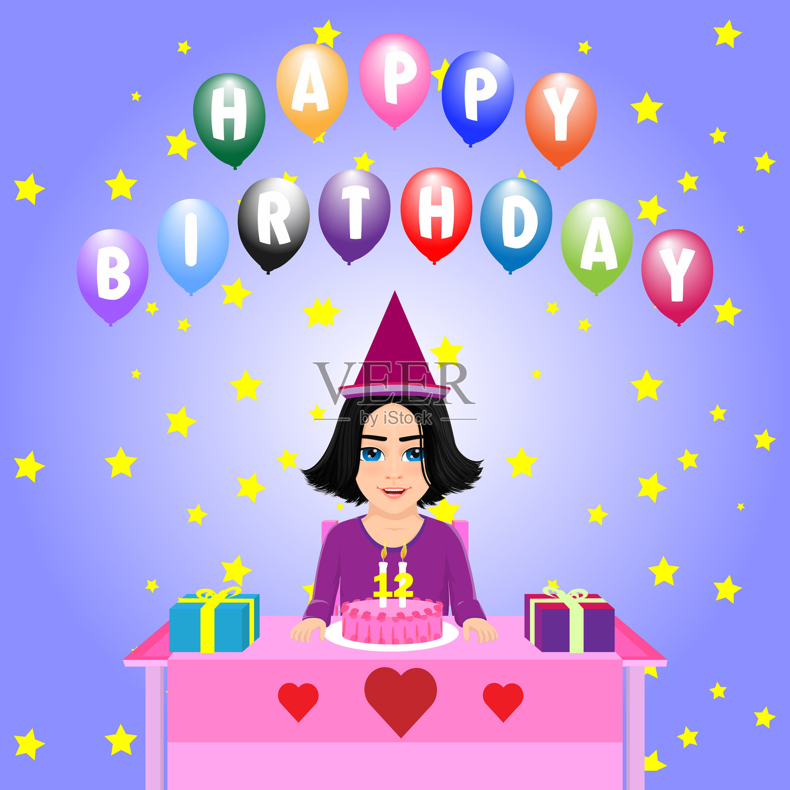 小女孩生日快乐插画图片素材