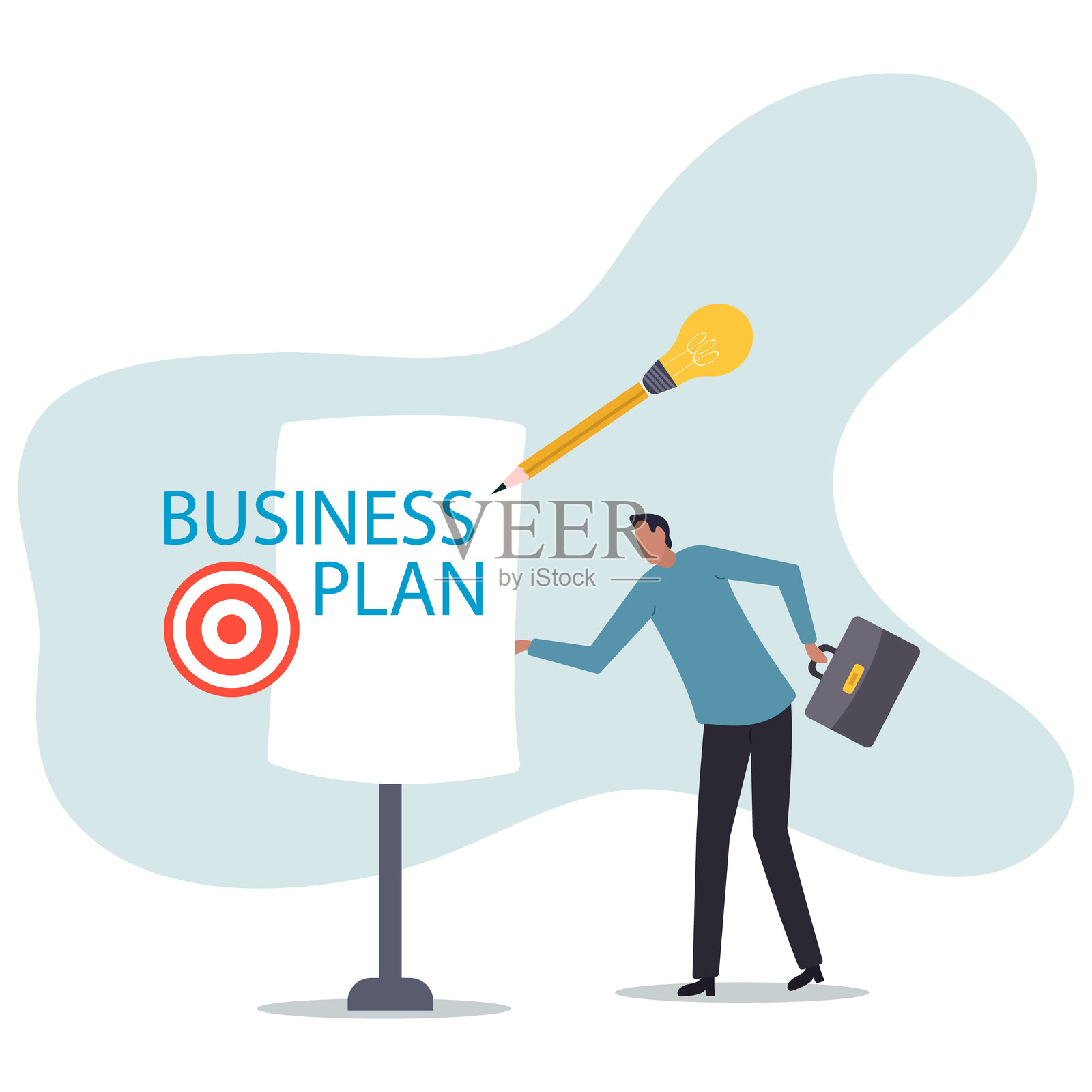撰写商业计划以列出创意、策略并制定成功和赢得商业竞争的计划。商业概念。扁平化角色。插画图片素材