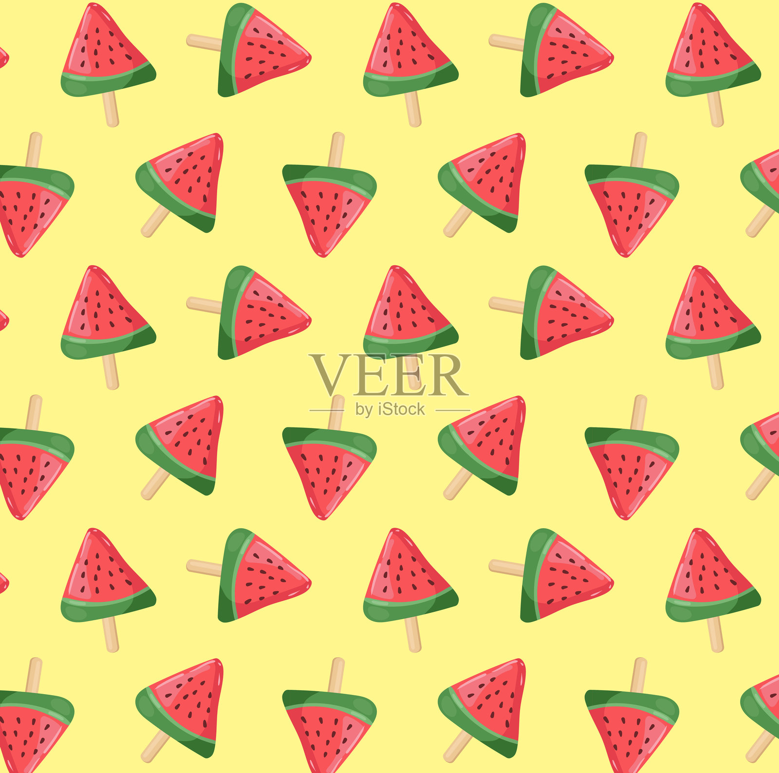 可爱的明亮夏季假期无缝图案，包含西瓜冰淇淋。适用于纺织品、面料和度假背景。插画图片素材
