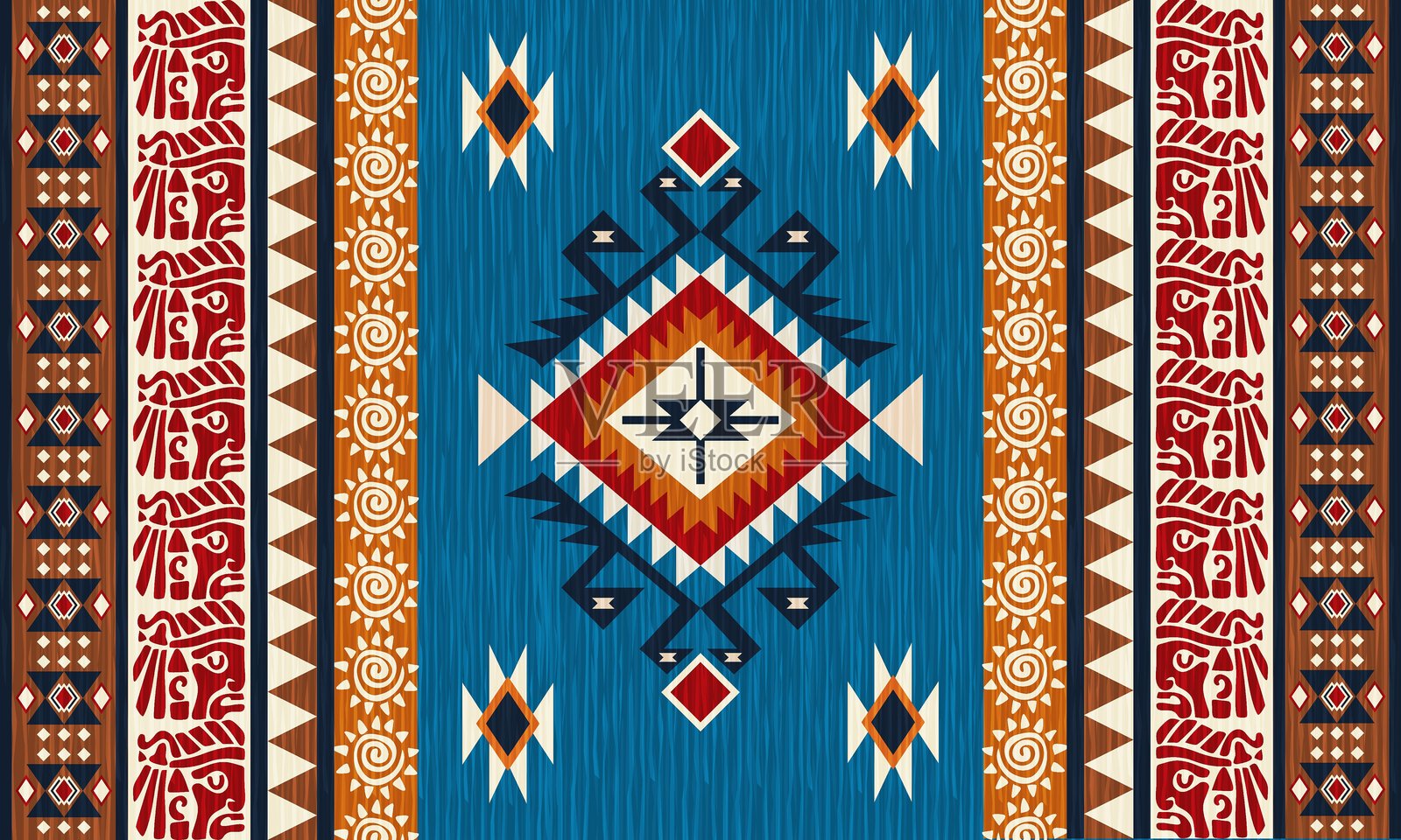 美式地毯图案，纳瓦霍地毯，部落图案，印第安人，图案。插画图片素材