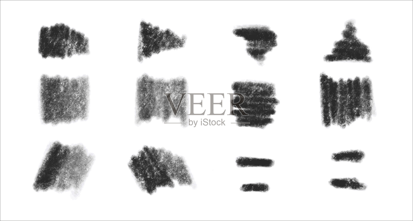 一组黑色炭笔笔触、阴影和线条。插画图片素材