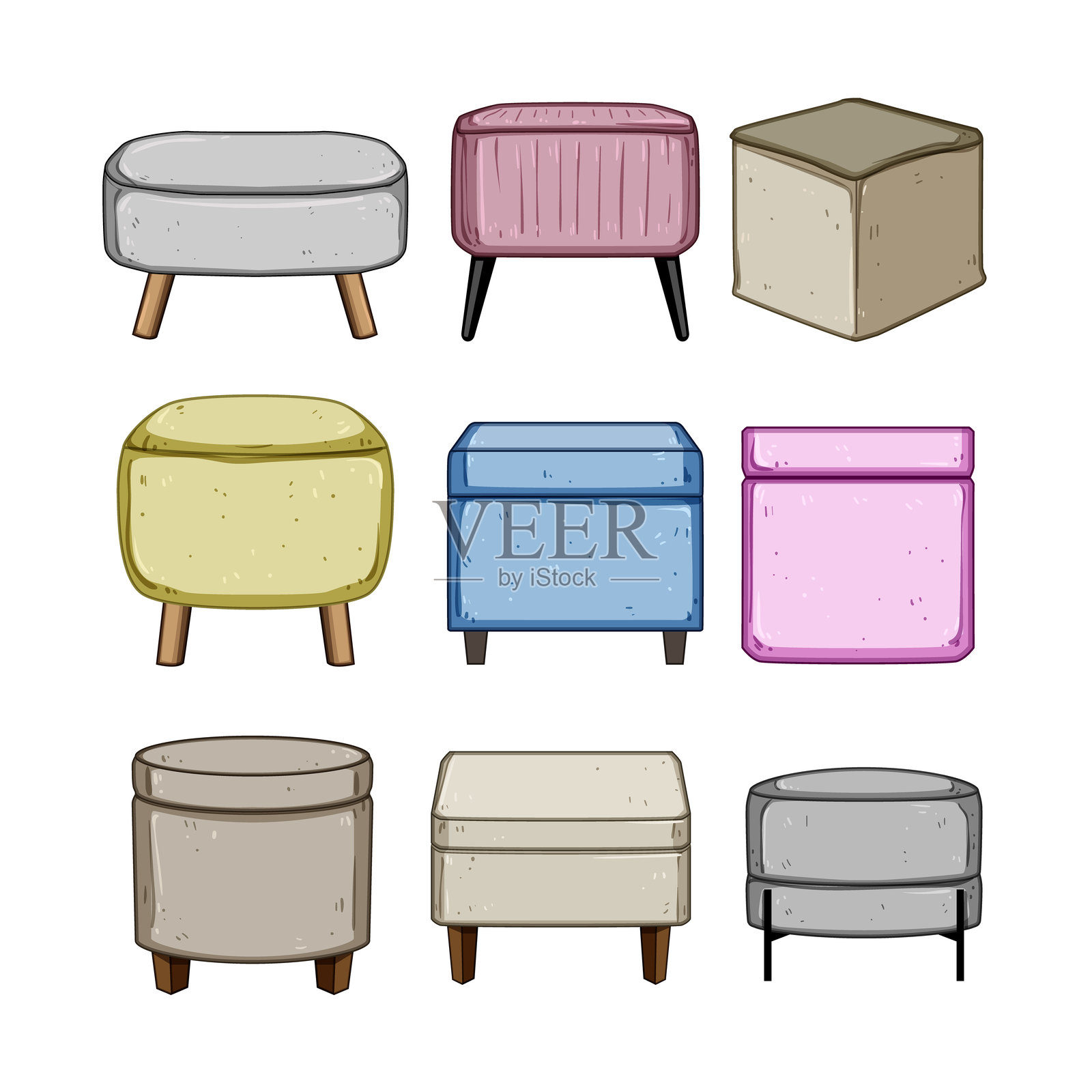 卡通风格的坐垫套装矢量插图插画图片素材