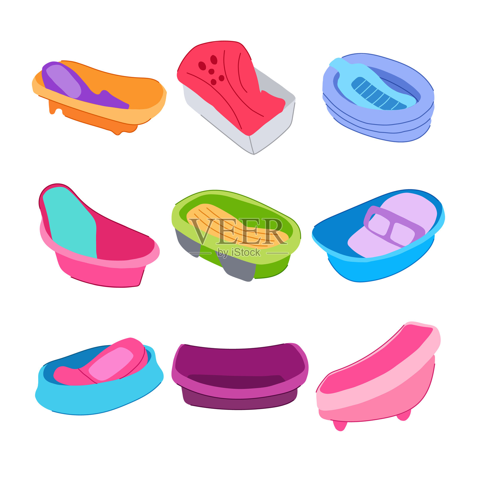 浴缸宝宝套装卡通矢量插图插画图片素材