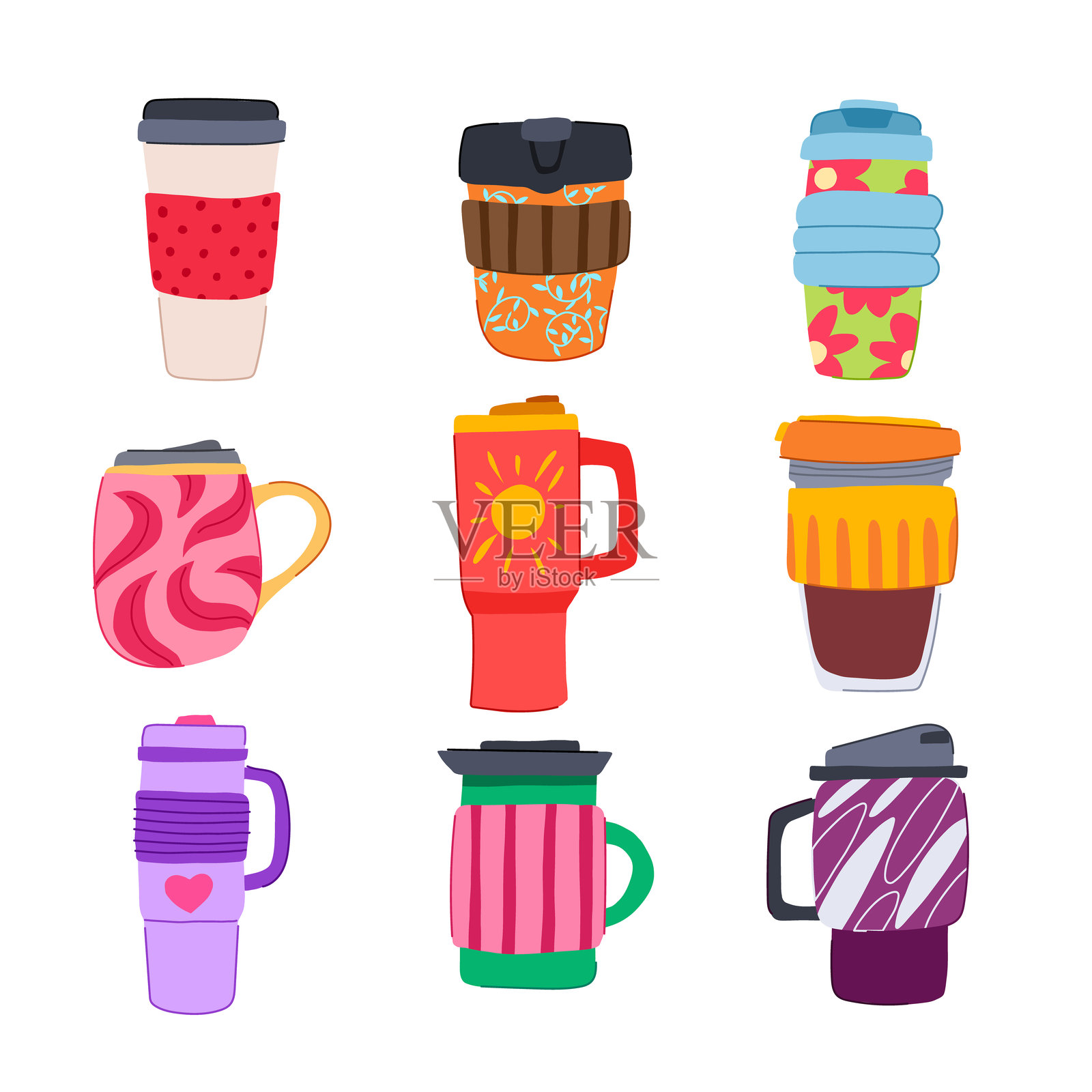 可重复使用的咖啡杯卡通矢量插图插画图片素材