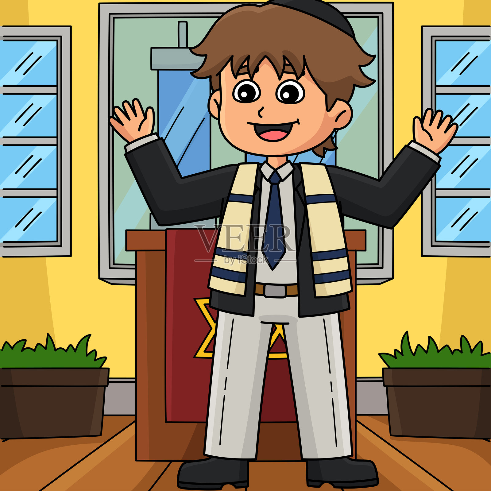 巴尔米茨瓦男孩发表演讲的彩色卡通图像插画图片素材