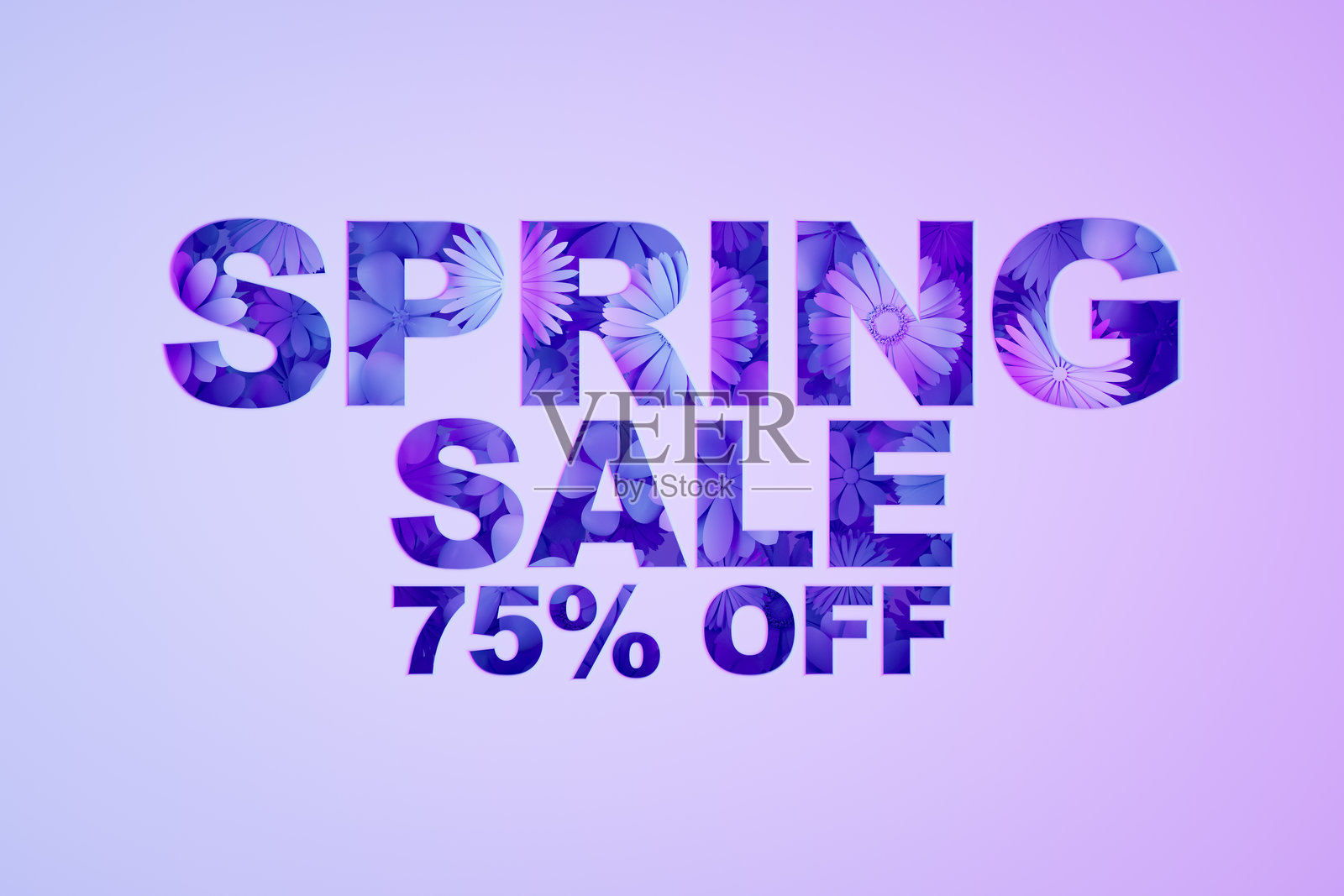 春季促销 75% 折扣，背景为霓虹灯与花卉照片摄影图片