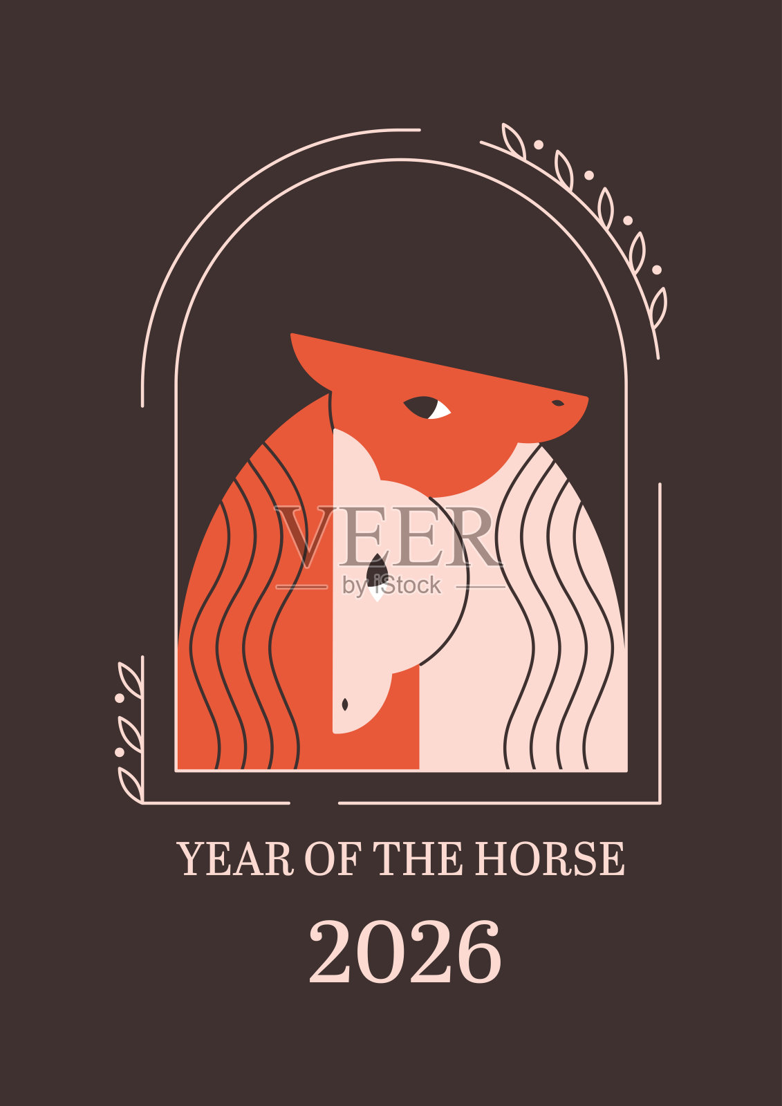 可爱的马情侣。适用于贺卡、海报、横幅的动物印刷设计。马年。平面风格的矢量插图。插画图片素材