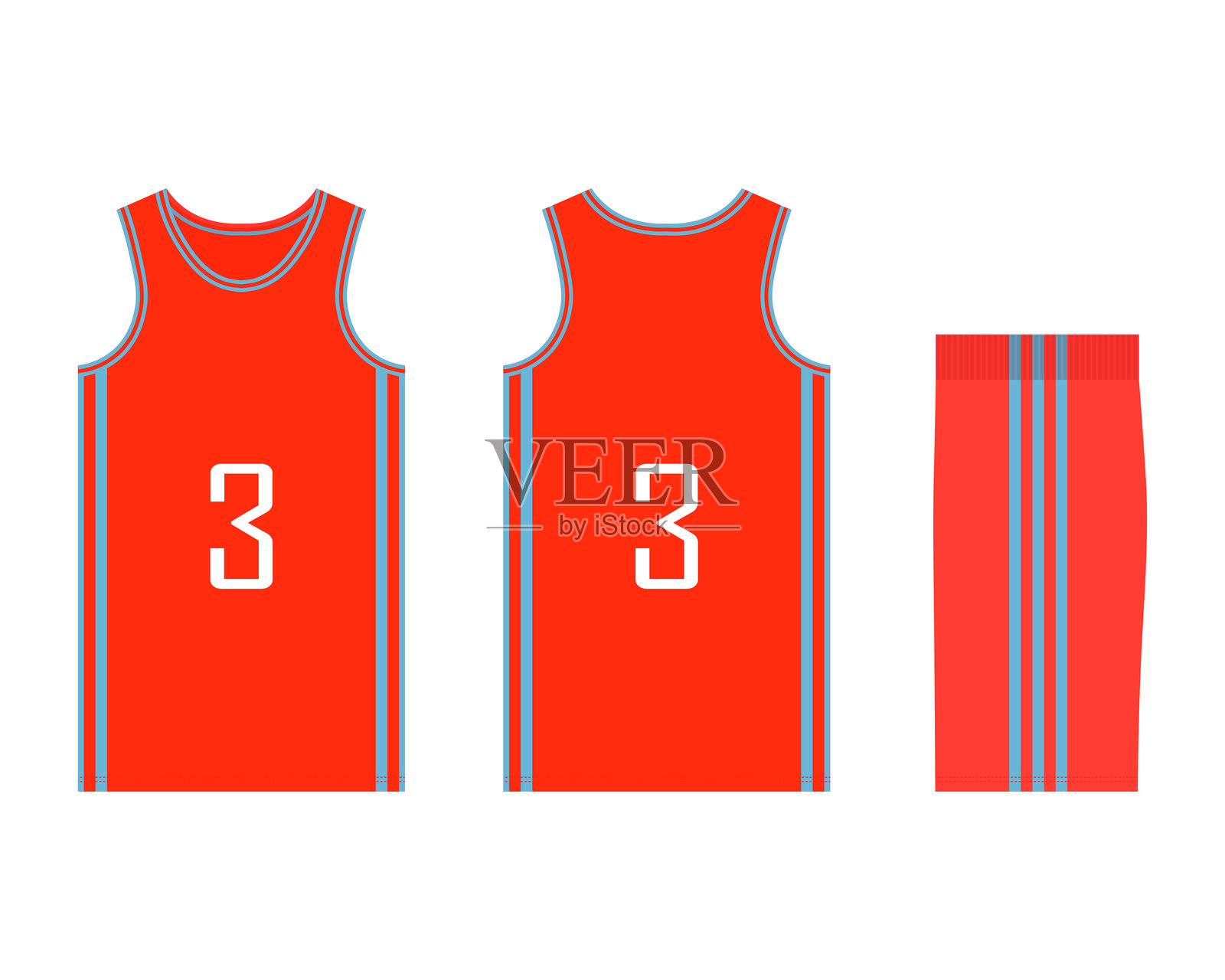 体育俱乐部篮球制服的模型。模板球衣设计的正面、背面和侧面视图。矢量插图插画图片素材