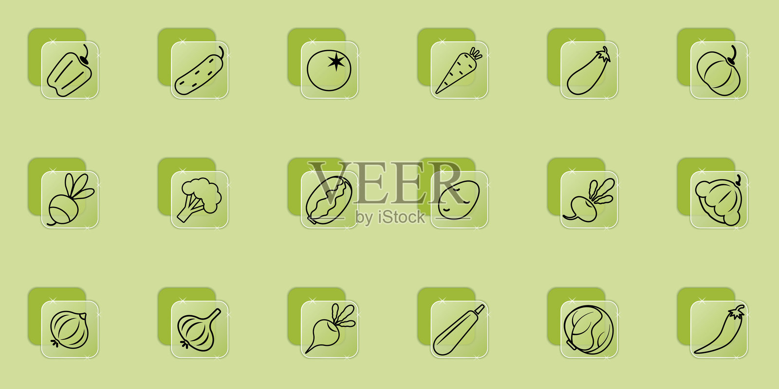 玻璃态风格的蔬菜图标集合插画图片素材