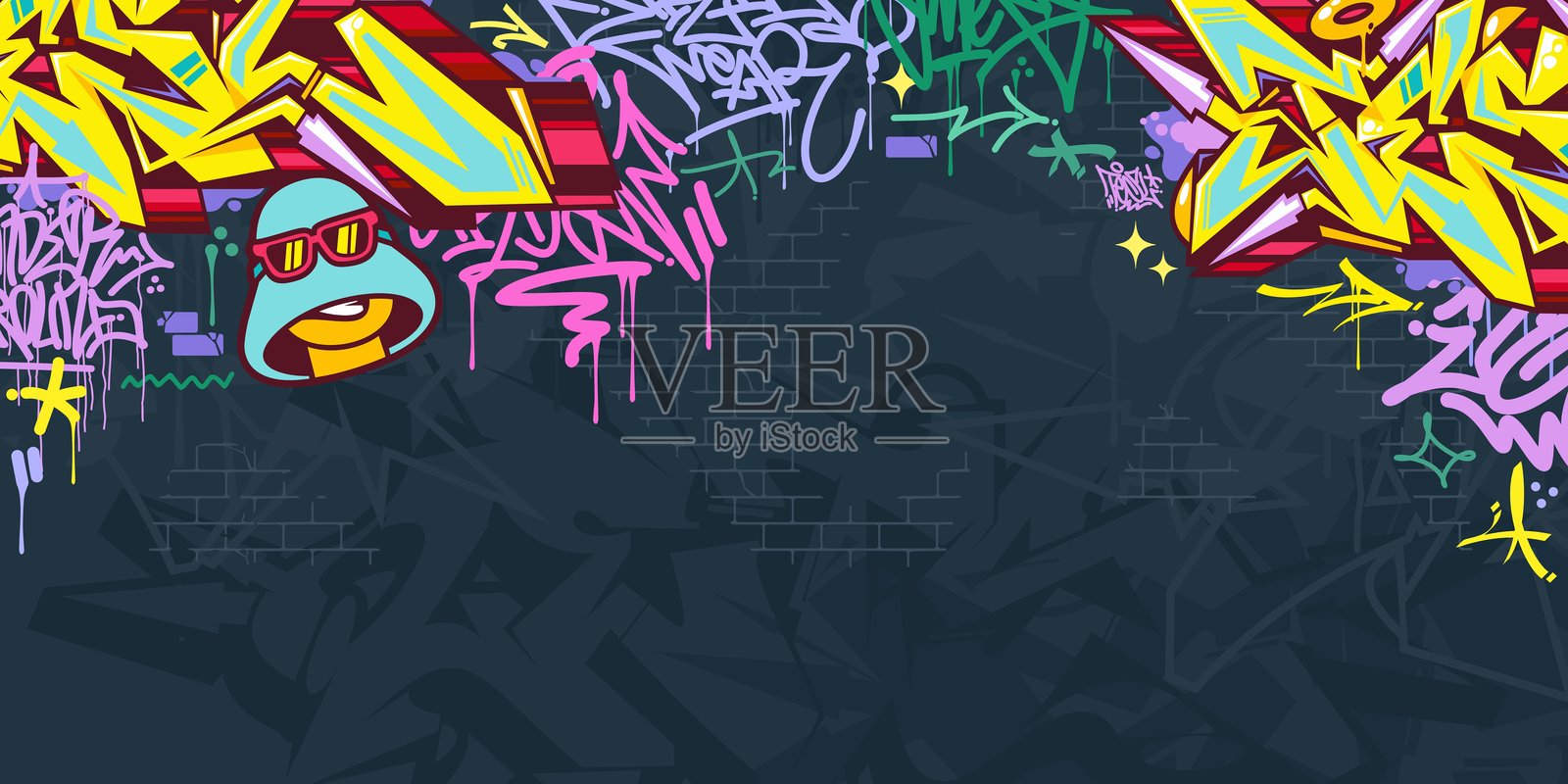 时尚的抽象多彩城市街头艺术涂鸦风格矢量插图背景模板插画图片素材