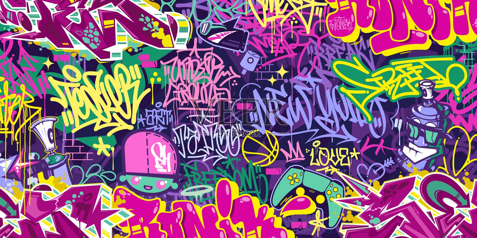 酷炫的抽象多彩城市街头艺术涂鸦风格矢量插图背景模板插画图片素材