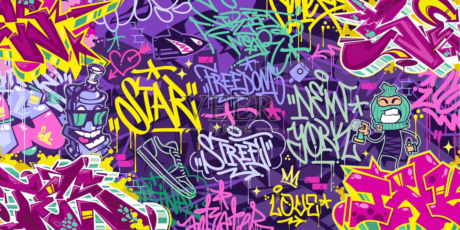 时尚的抽象多彩城市街头艺术涂鸦风格矢量插图背景模板插画图片素材