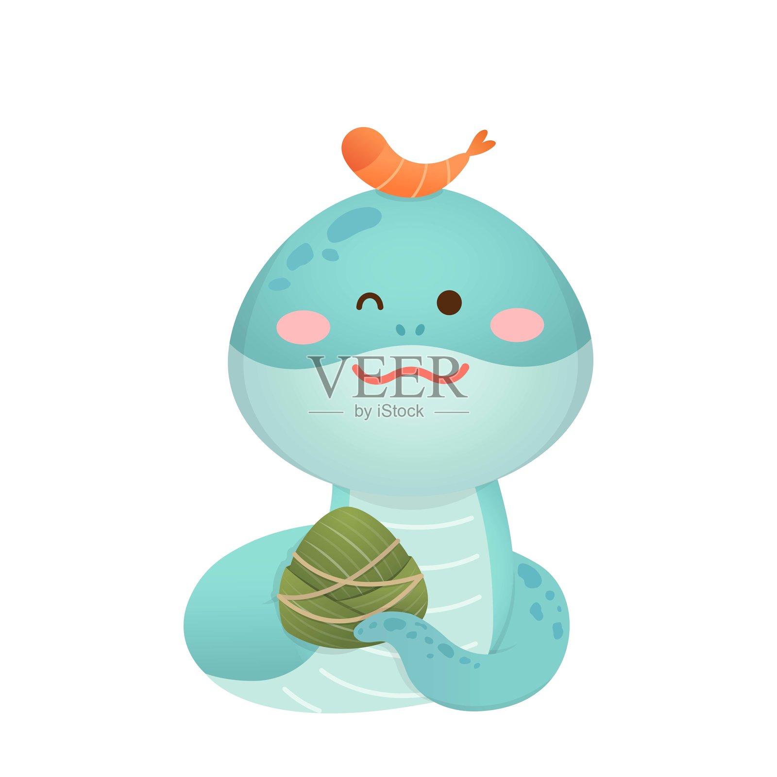 绿色蛇吉祥物与端午节食品粽子，插图图标插画图片素材