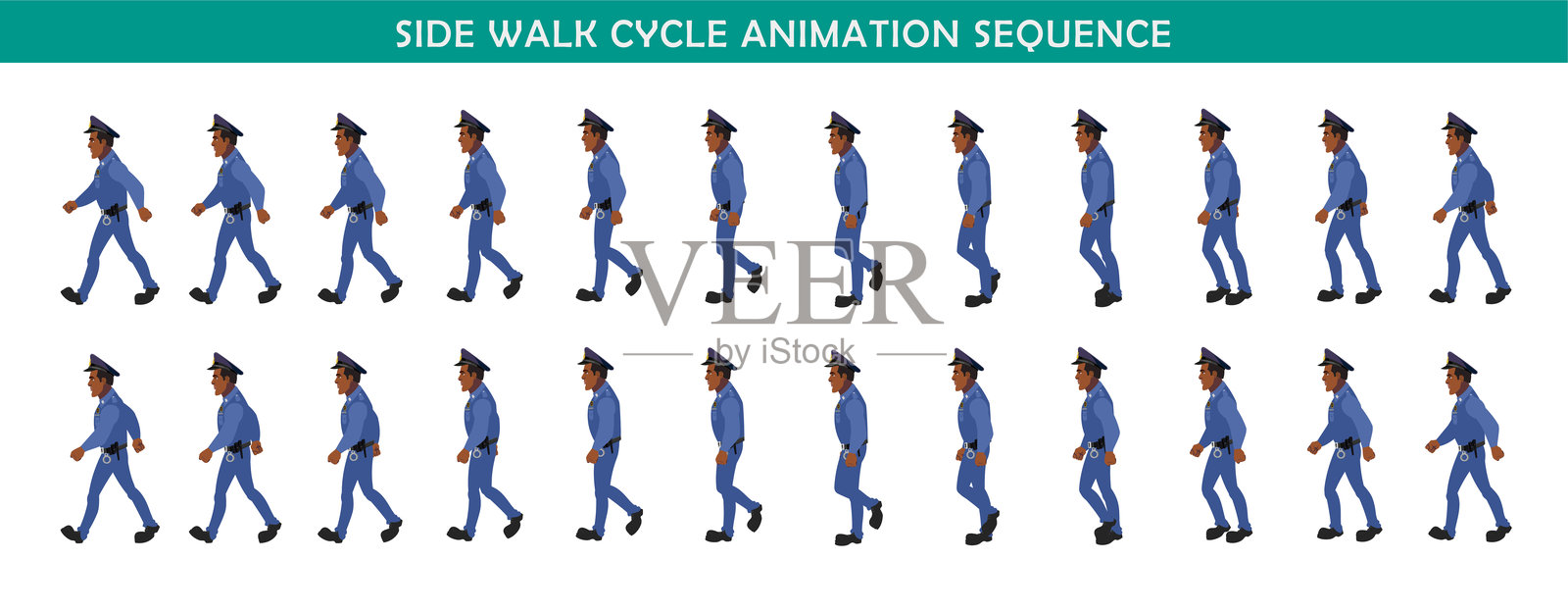 警察办公室行走循环动画精灵表插画图片素材