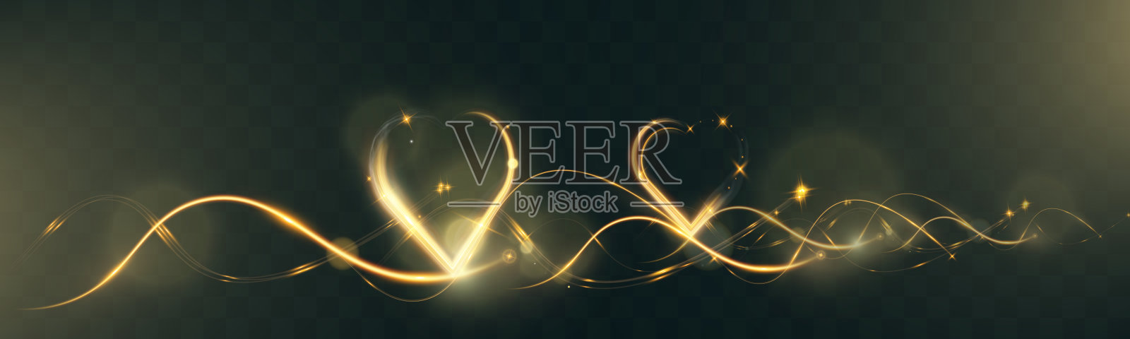 金色发光的心形图案。插画图片素材