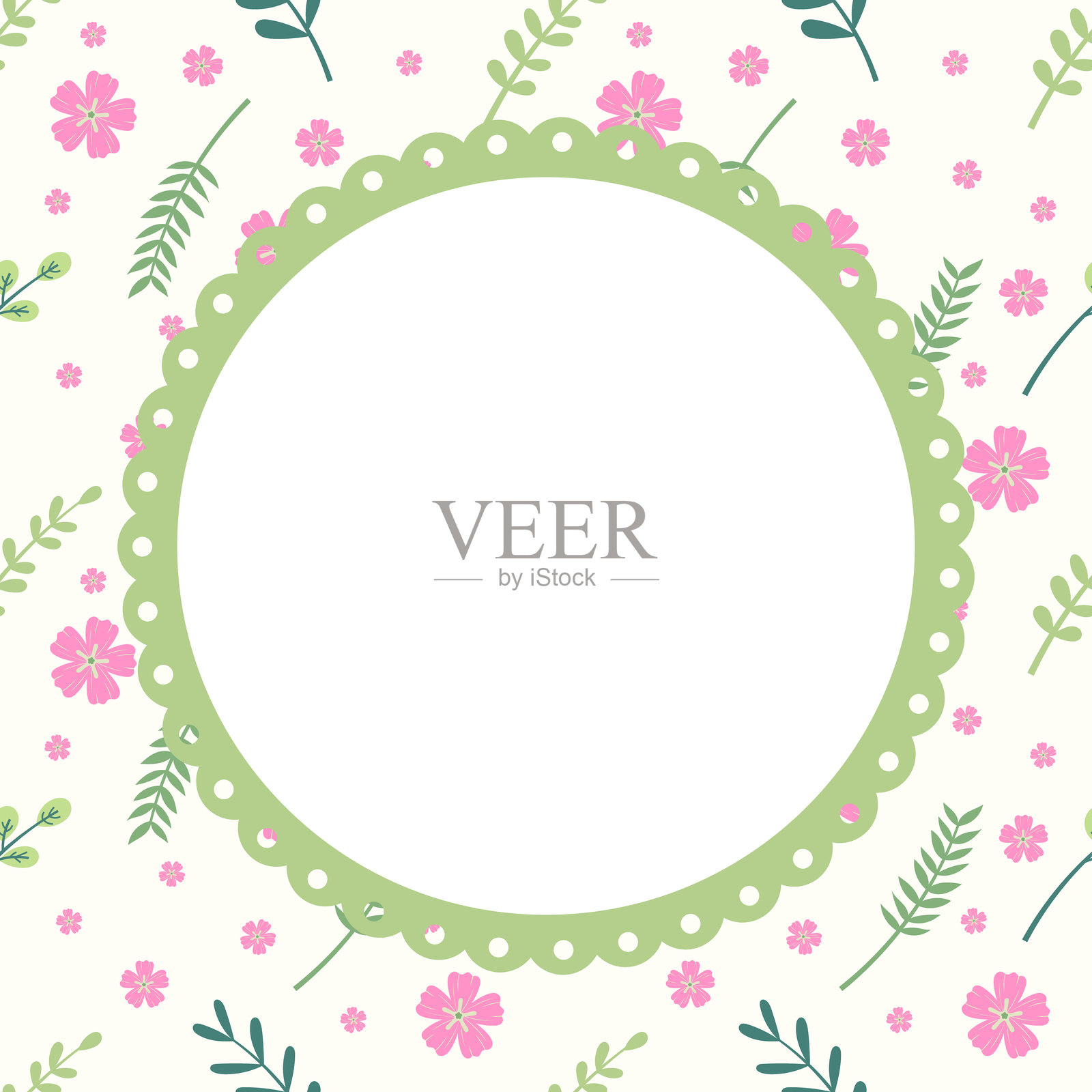 封面或卡片模板。可爱的卡哇伊花卉无缝图案背景。也可用于标牌、横幅、传单、演示文稿。插画图片素材