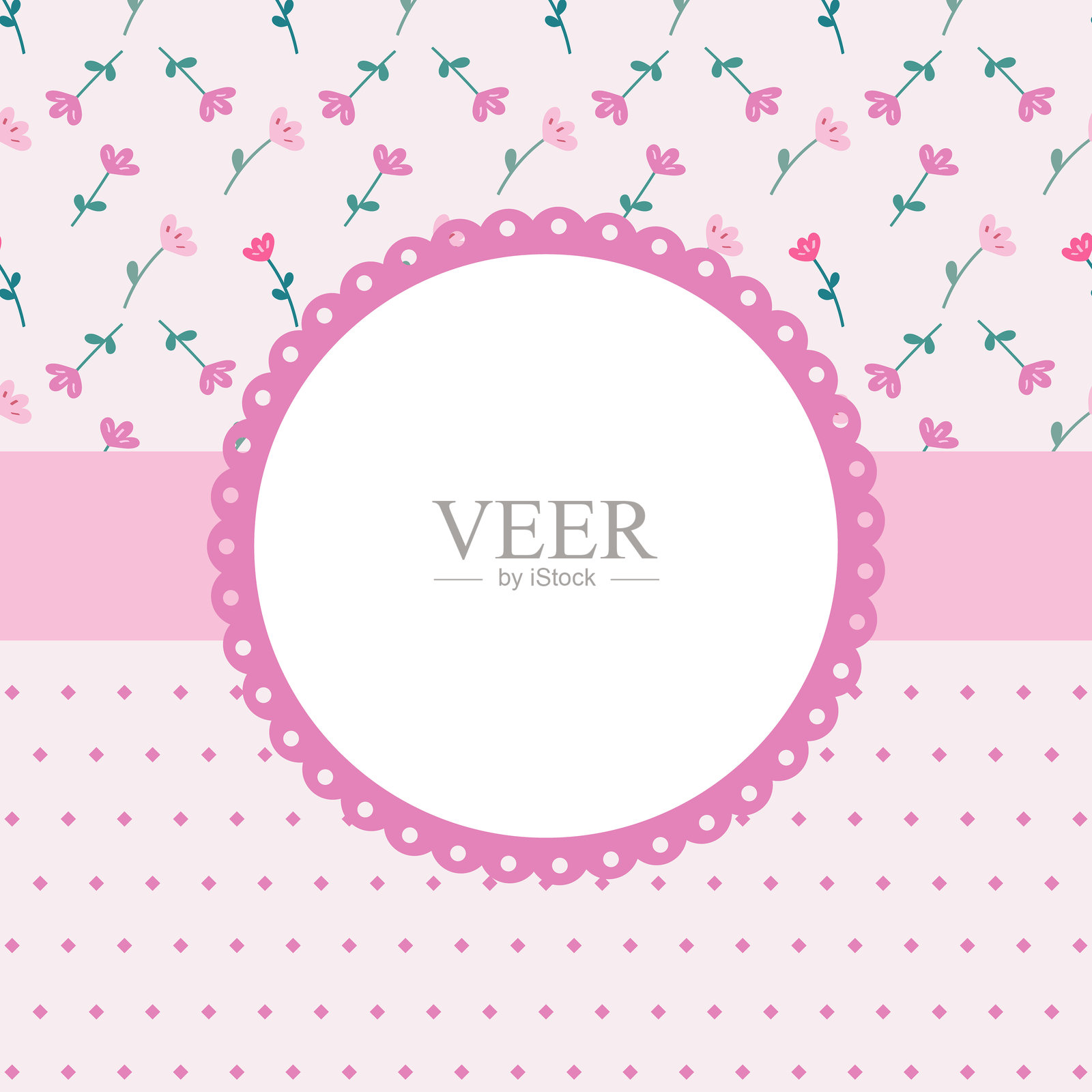 可爱的粉色花卉风格边框，适用于演示、婚礼、节日和邀请函。粉色花朵可用于装饰卡片、礼品包装和海报。插画图片素材