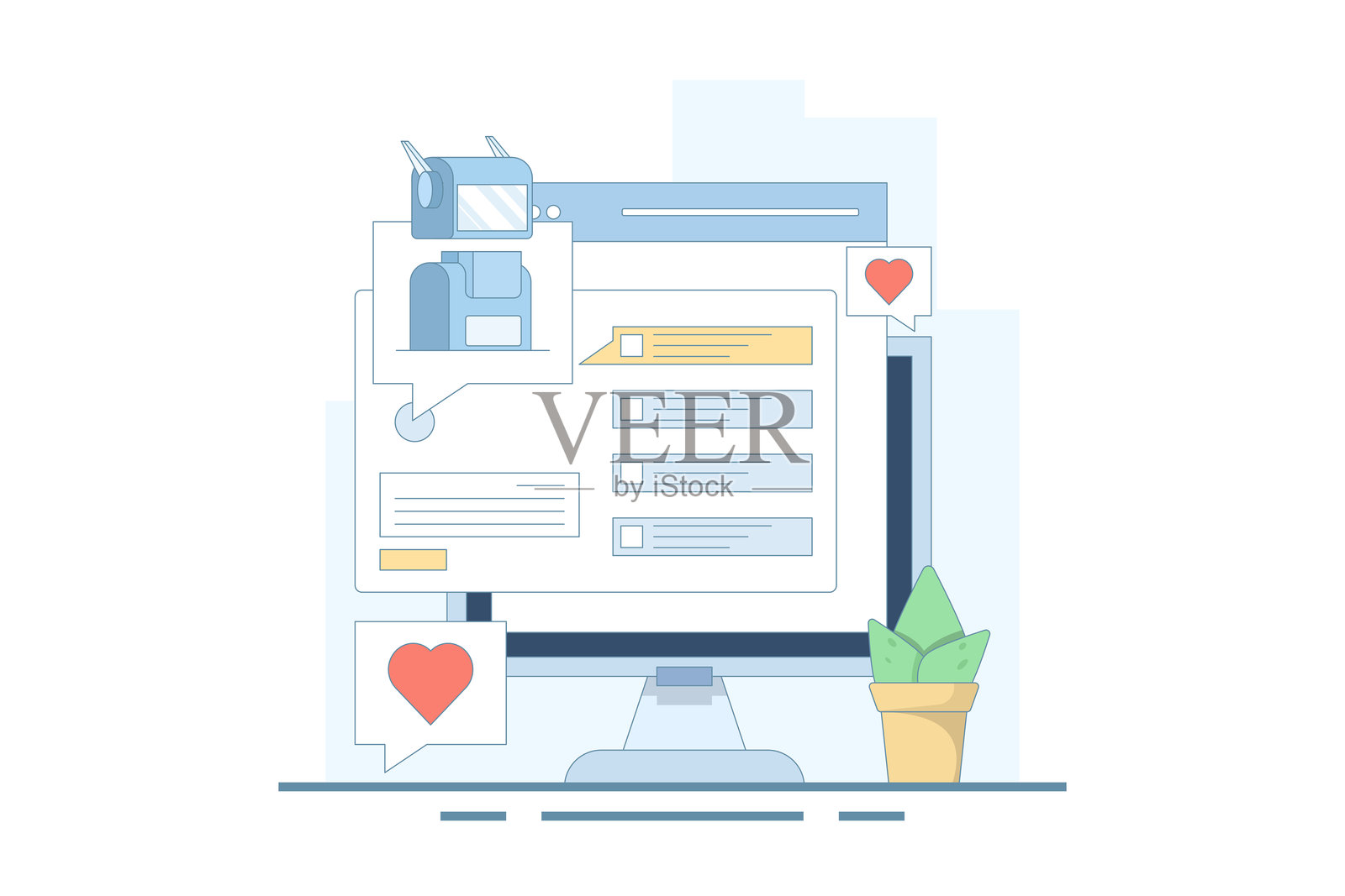 集成搜索引擎的AI聊天机器人概念，AI聊天帮助搜索引擎，AI回答问题。人工智能，扁平化矢量插图背景。插画图片素材