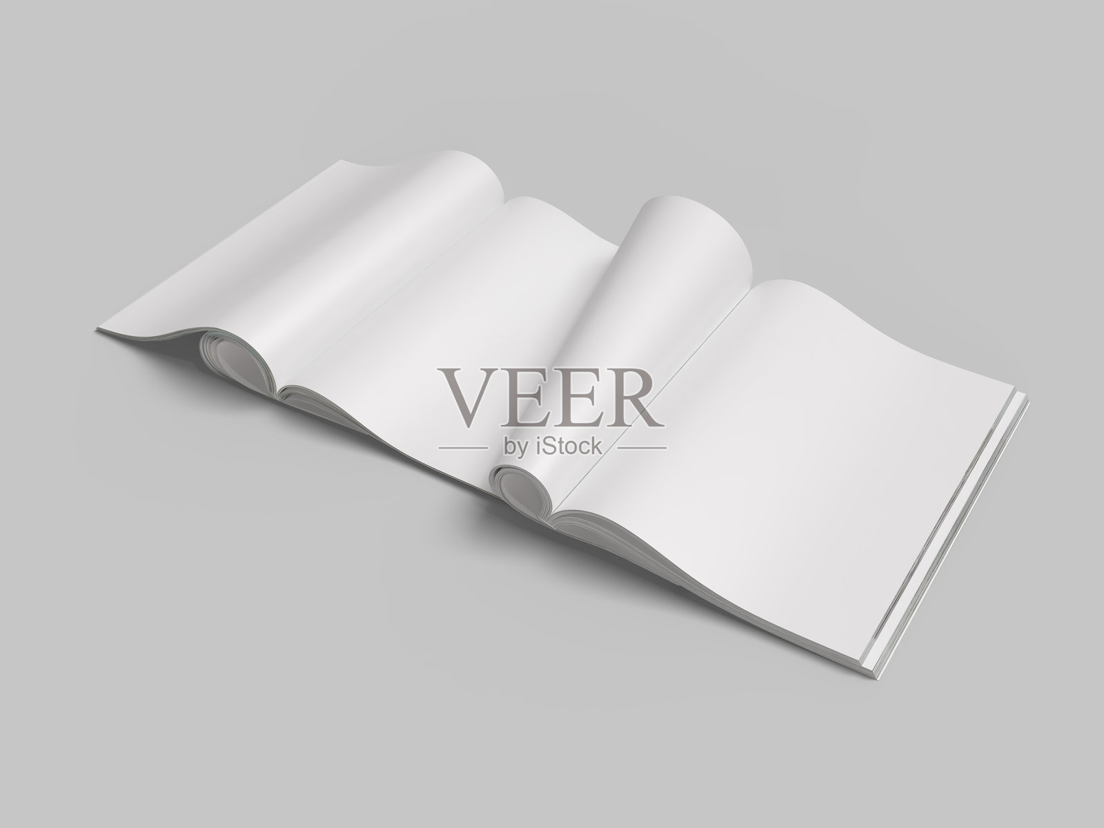 逼真的开放杂志或书籍，带有空白页面的模型，孤立在背景上。用于展示出版物、笔记本、目录、小册子、杂志、日记、日志和手册的空白模板。照片摄影图片