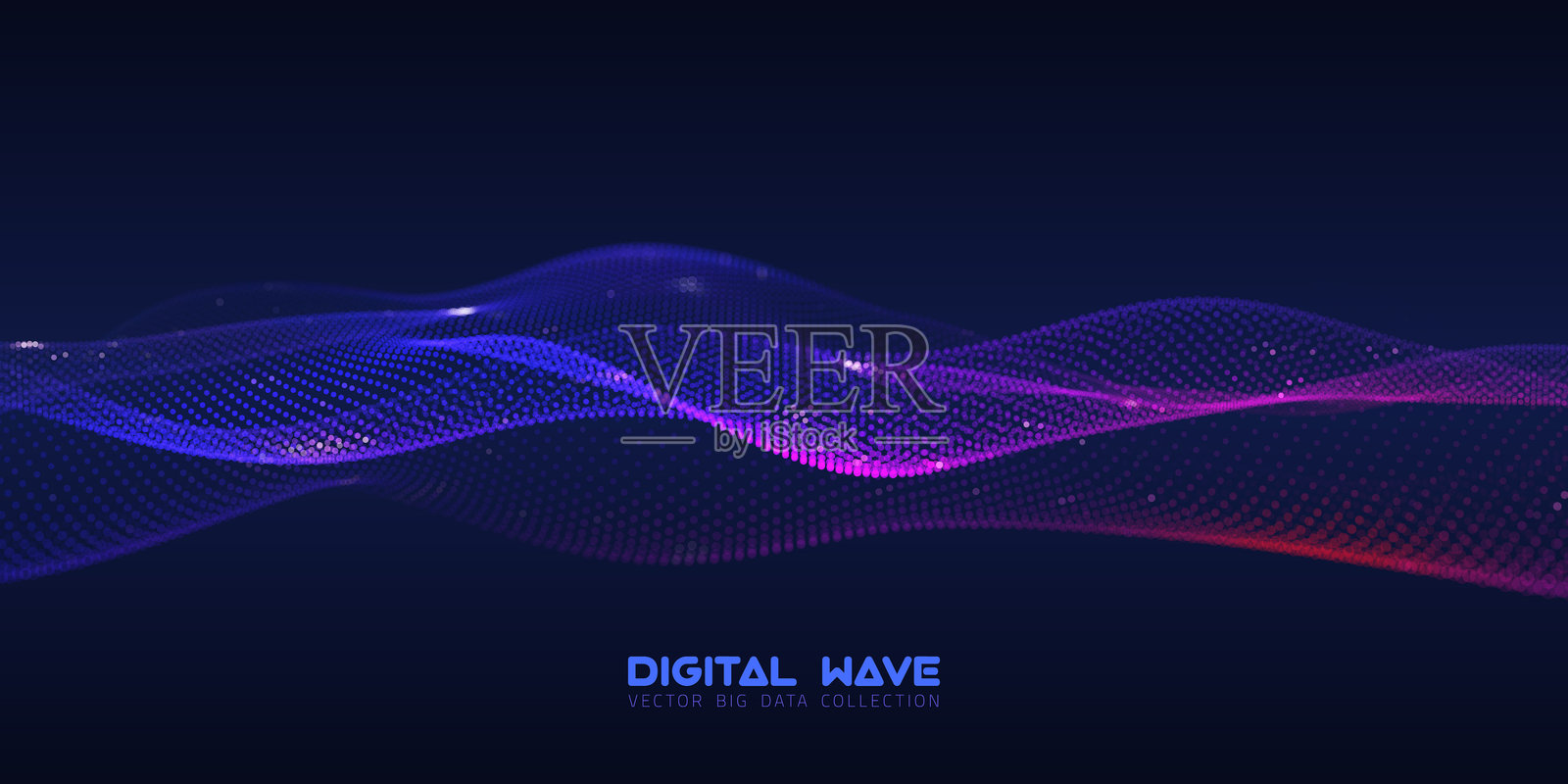 粒子抽象数字音频波与散景。未来派人工智能技术。网络数据流向量概念。插画图片素材