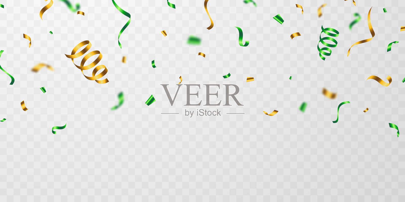 五彩纸屑背景，令人惊艳的绿色和金色交错而下，庆祝的气氛。节日装饰矢量插图插画图片素材