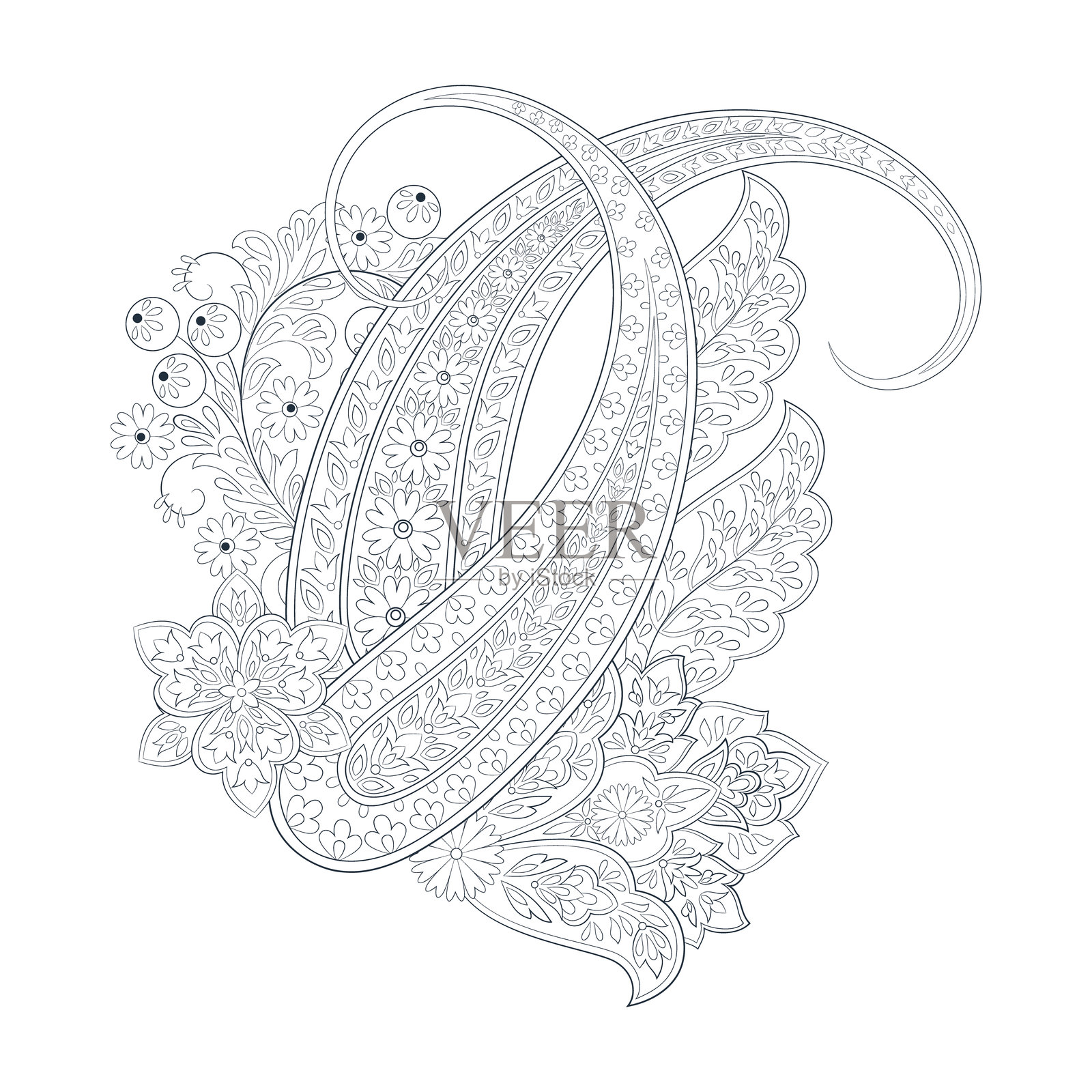 佩斯利矢量孤立图案。达马斯克风格复古插图插画图片素材