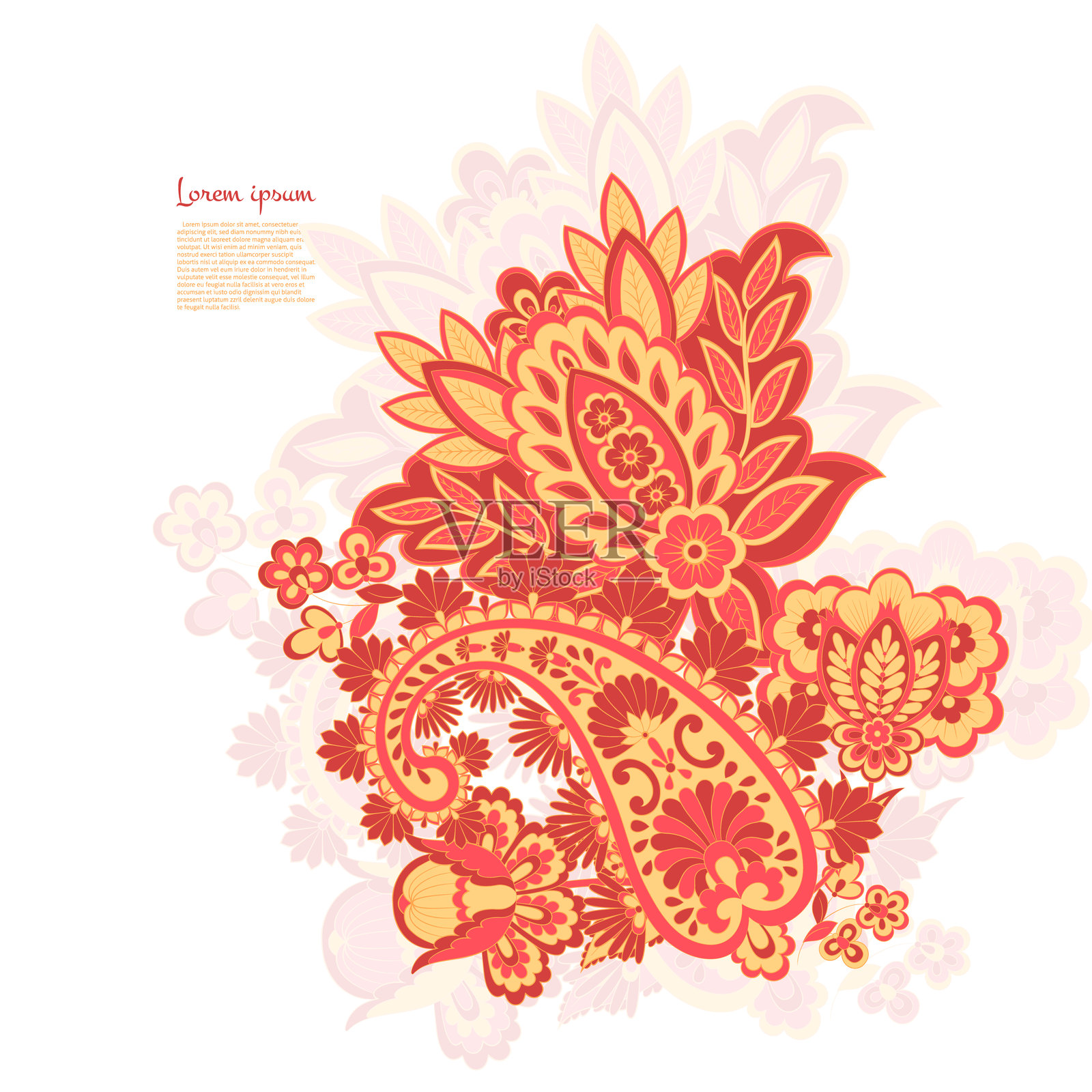 佩斯利矢量孤立图案。巴提克风格的达马斯克花卉插图插画图片素材