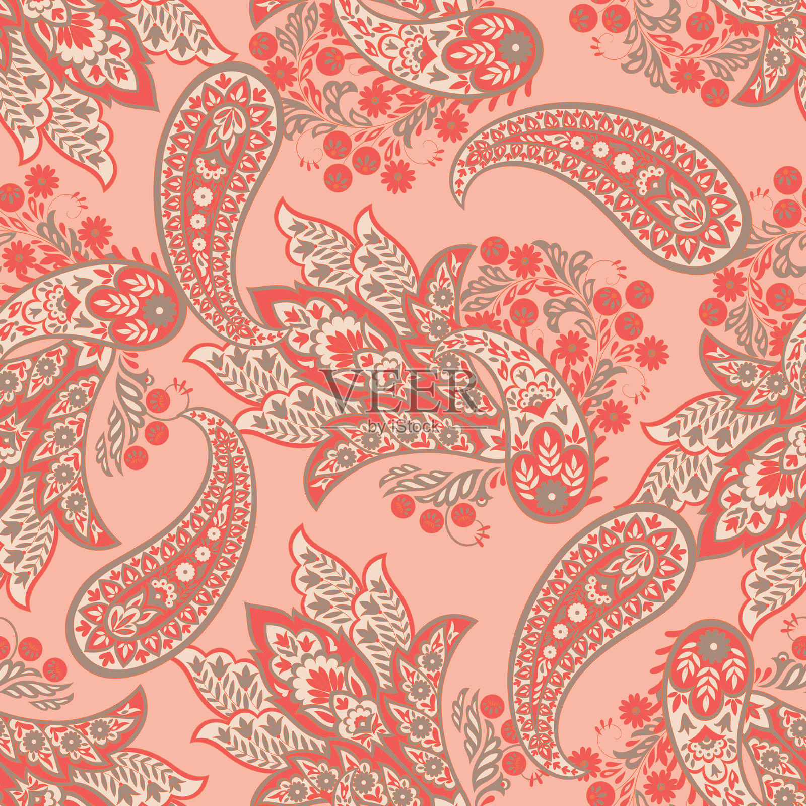 佩斯利花卉东方民族图案。无缝矢量装饰。印度织物图案的装饰性图案。插画图片素材