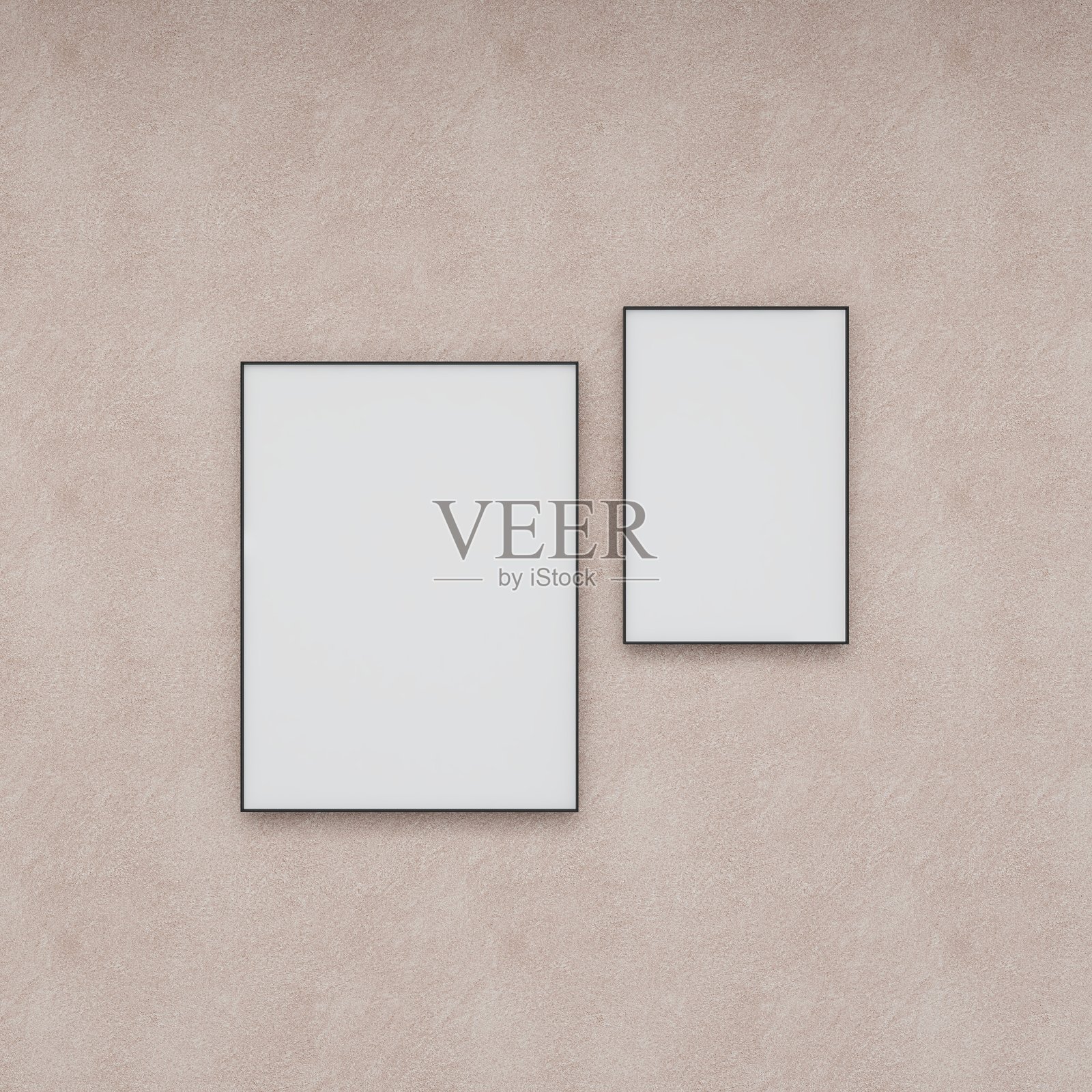 粉色墙壁上的两个空白竖框的模型照片摄影图片