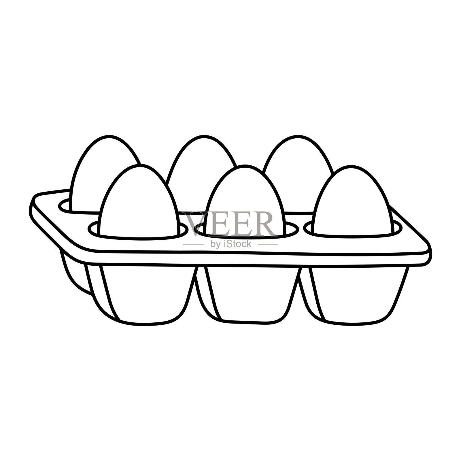 鸡蛋托盘矢量插图。六个鸡蛋的蛋架，涂鸦风格。黑色线条艺术，独立于白色背景。插画图片素材