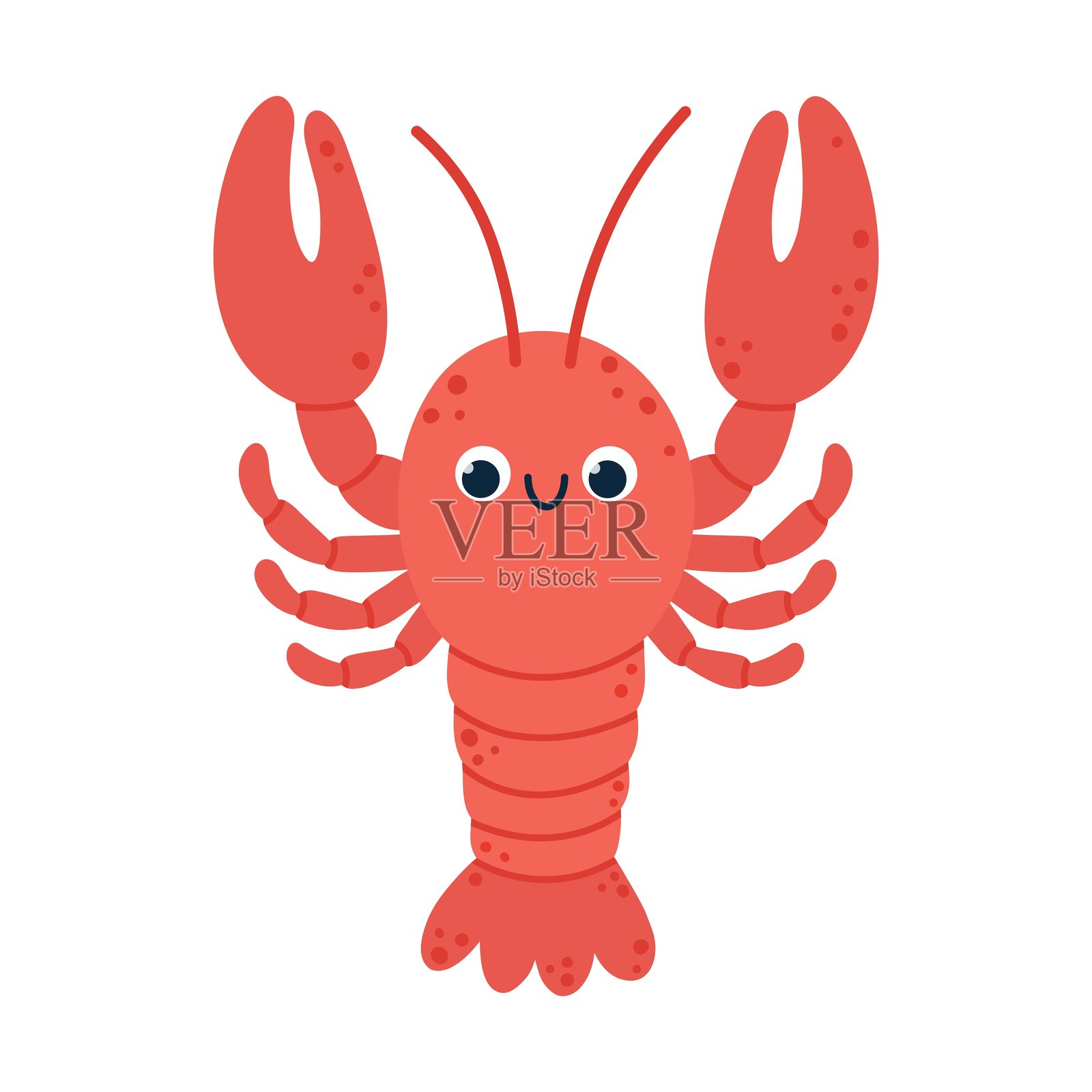 可爱的龙虾角色。可爱的海洋动物。平面矢量插图插画图片素材