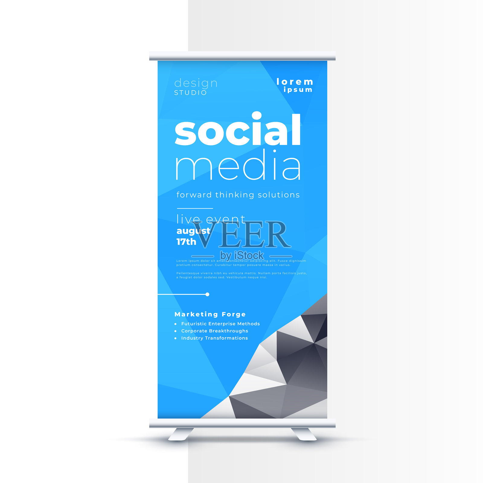 公司演示用的竖直卷起展架封面布局插画图片素材