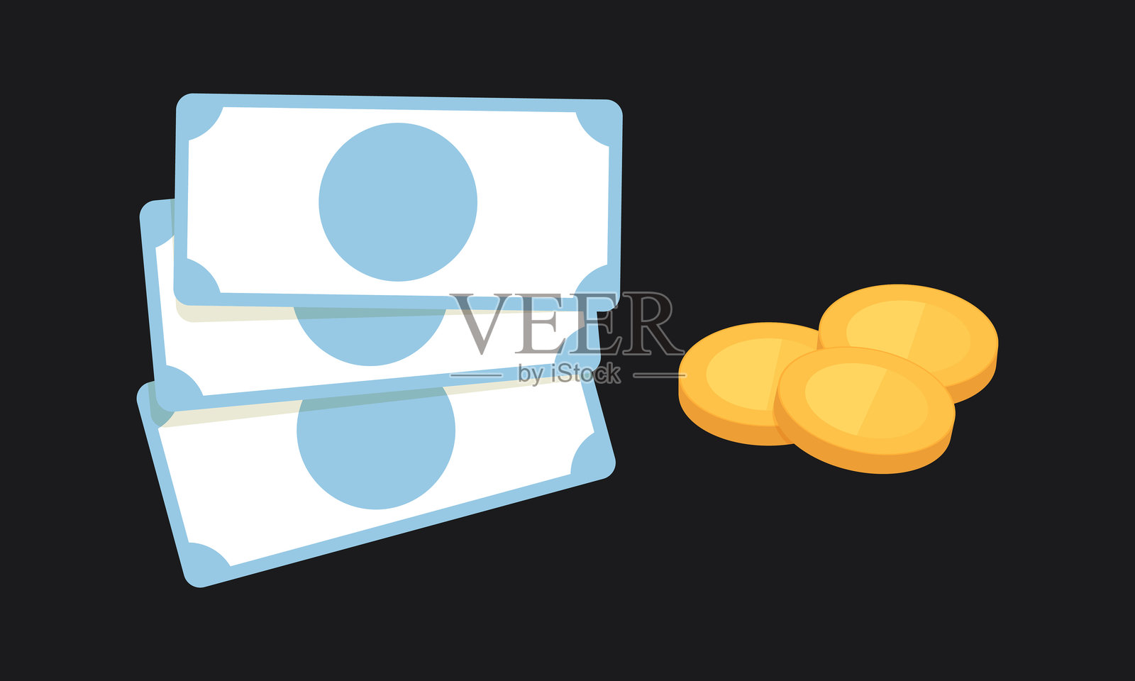 堆叠的纸币和金币插画图片素材