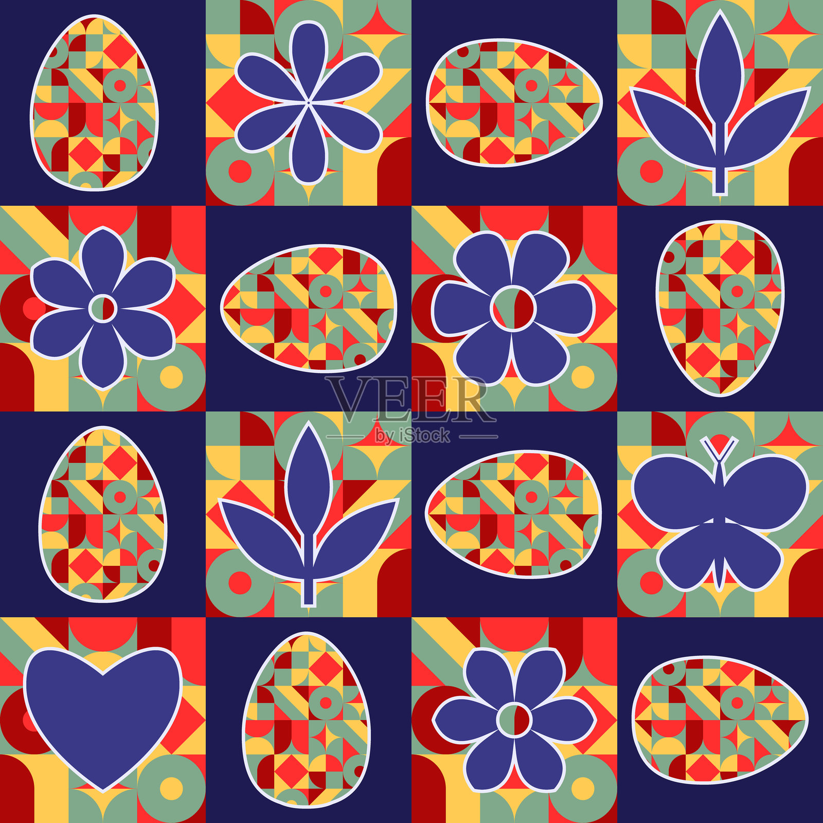 矢量 - 复活节符号抽象无缝图案。插画图片素材