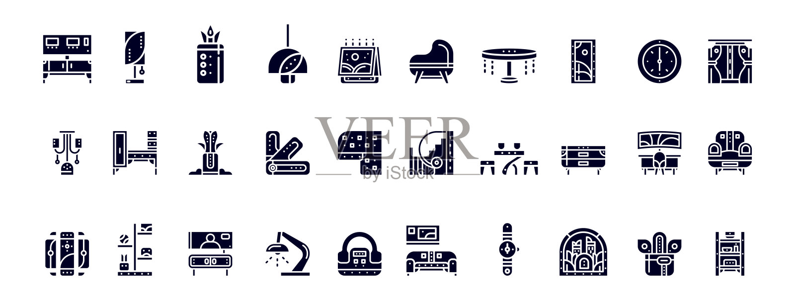 现代简约室内设计图标展示舒适的生活空间和美观的家具布局插画图片素材