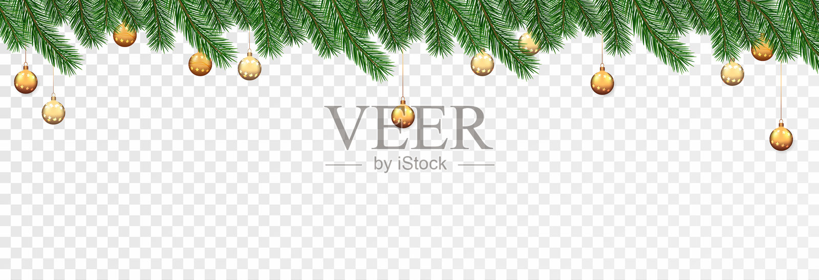 松枝花环。圣诞节装饰，逼真的活树效果，适用于海报横幅，矢量图。插画图片素材