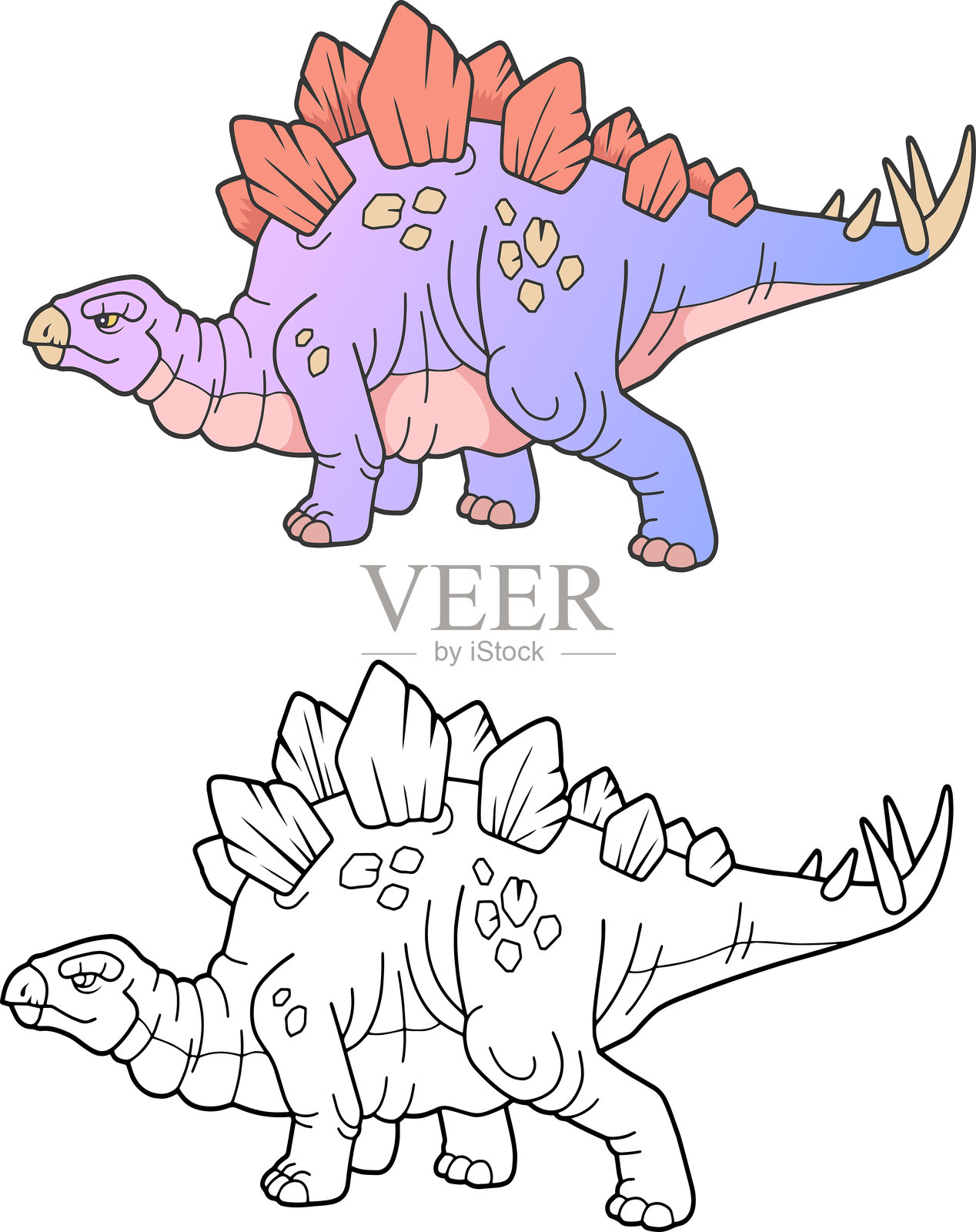 恐龙，儿童涂色书插画图片素材