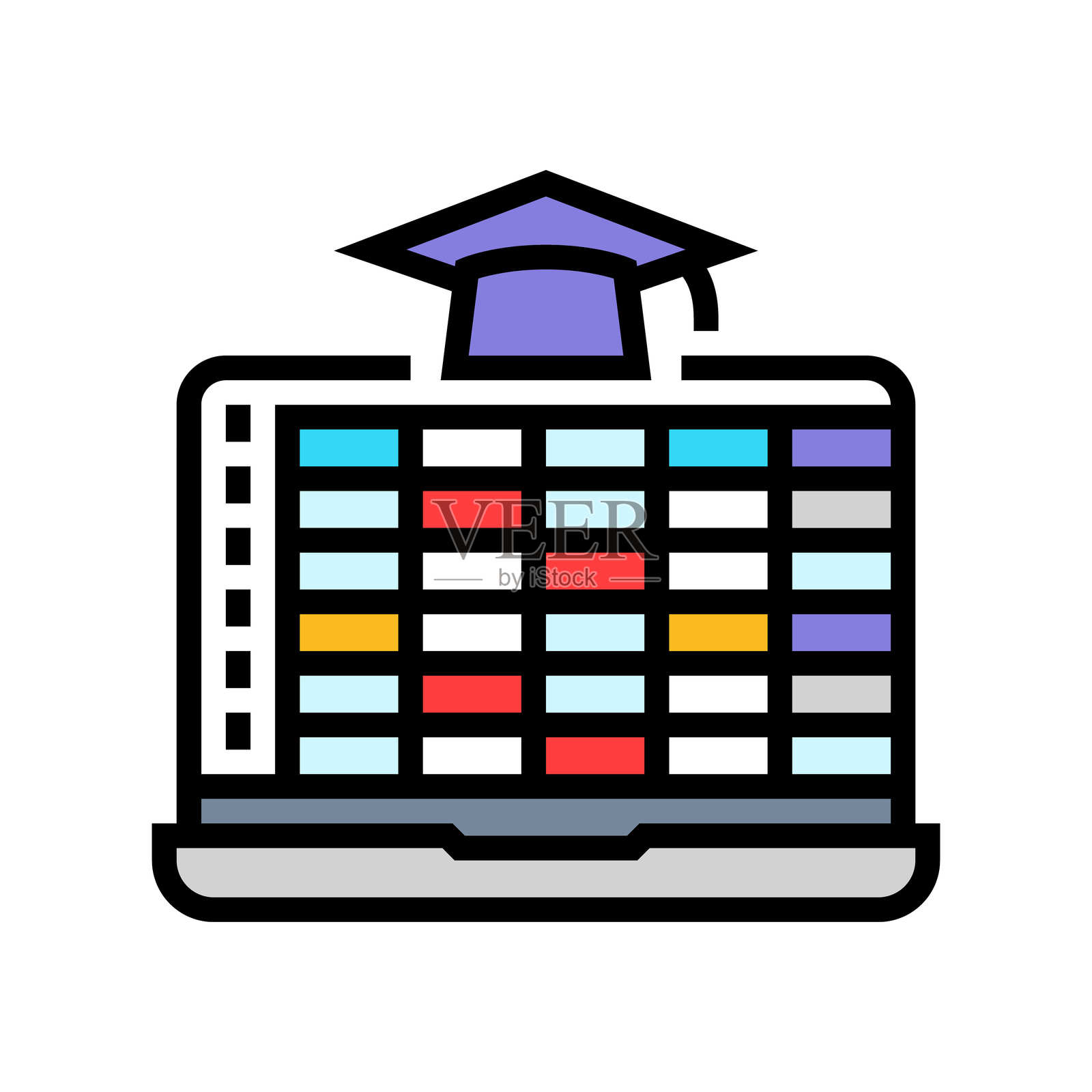 课程时间表教育平台彩色图标矢量插图插画图片素材